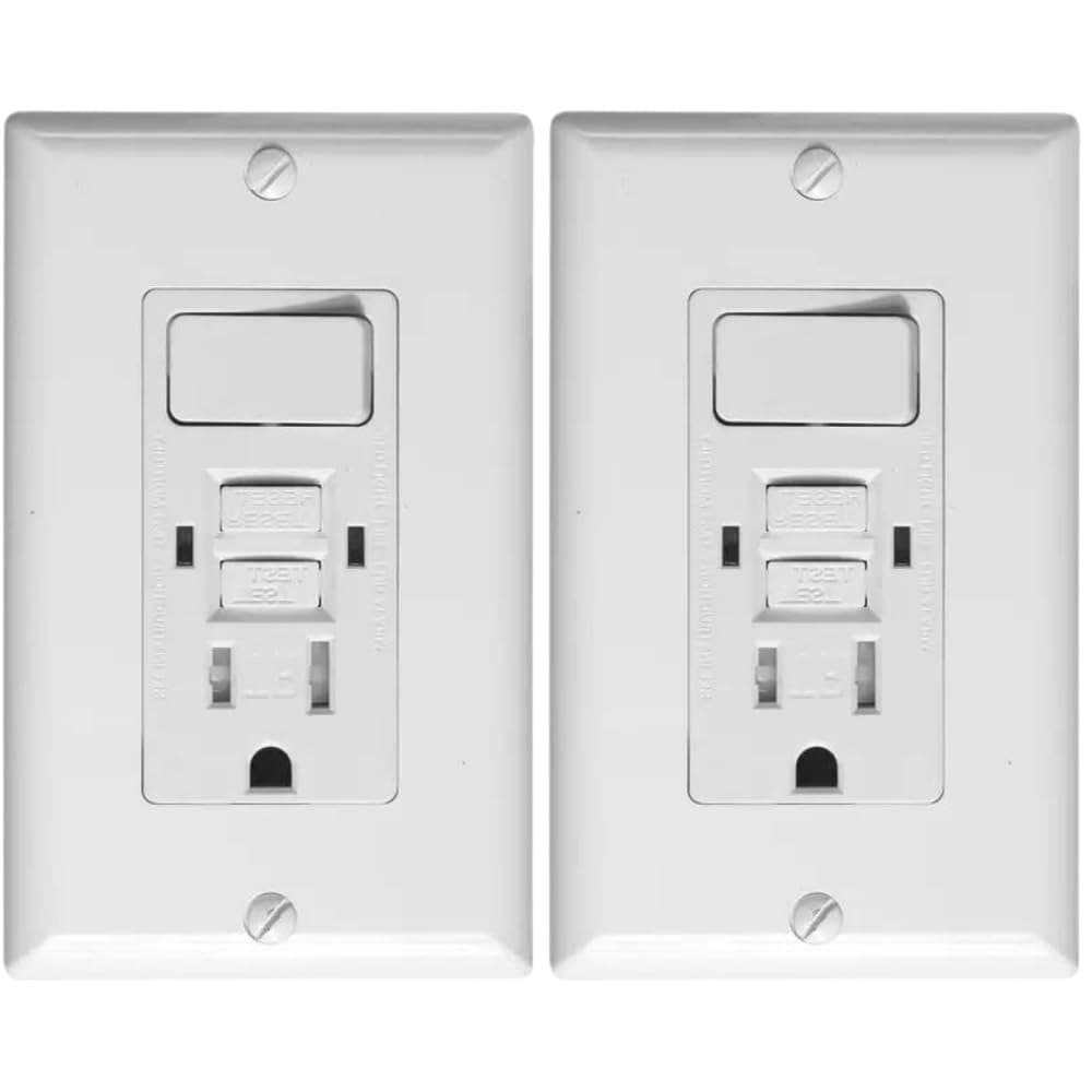 GFCI Outlet Switch Combo 15A 125V Tamper Resistant White 2 Pack Wall