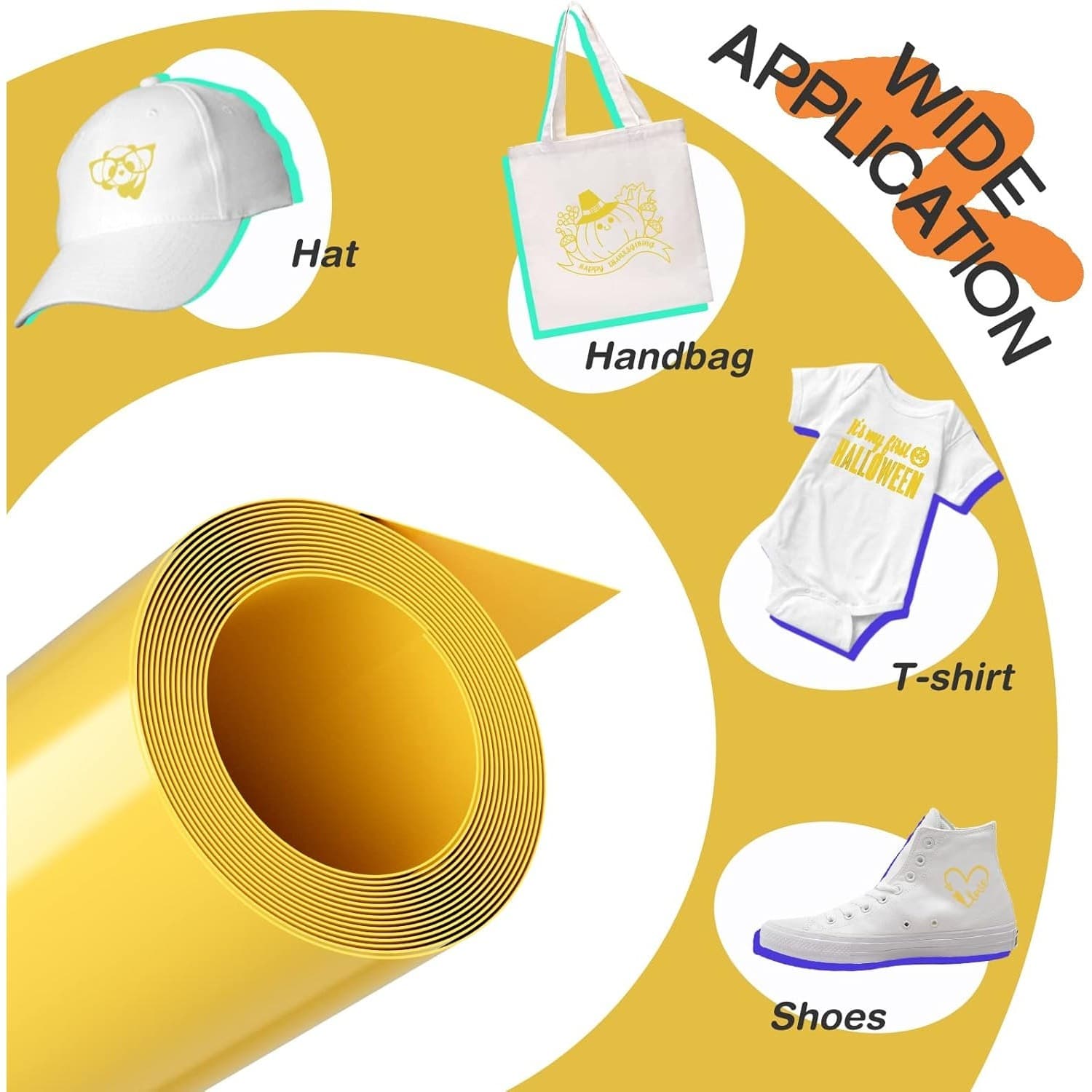 Yellow HTV Vinyl Roll 12"x 20FT Heat Transfer Iron On Easy Weed Shirts