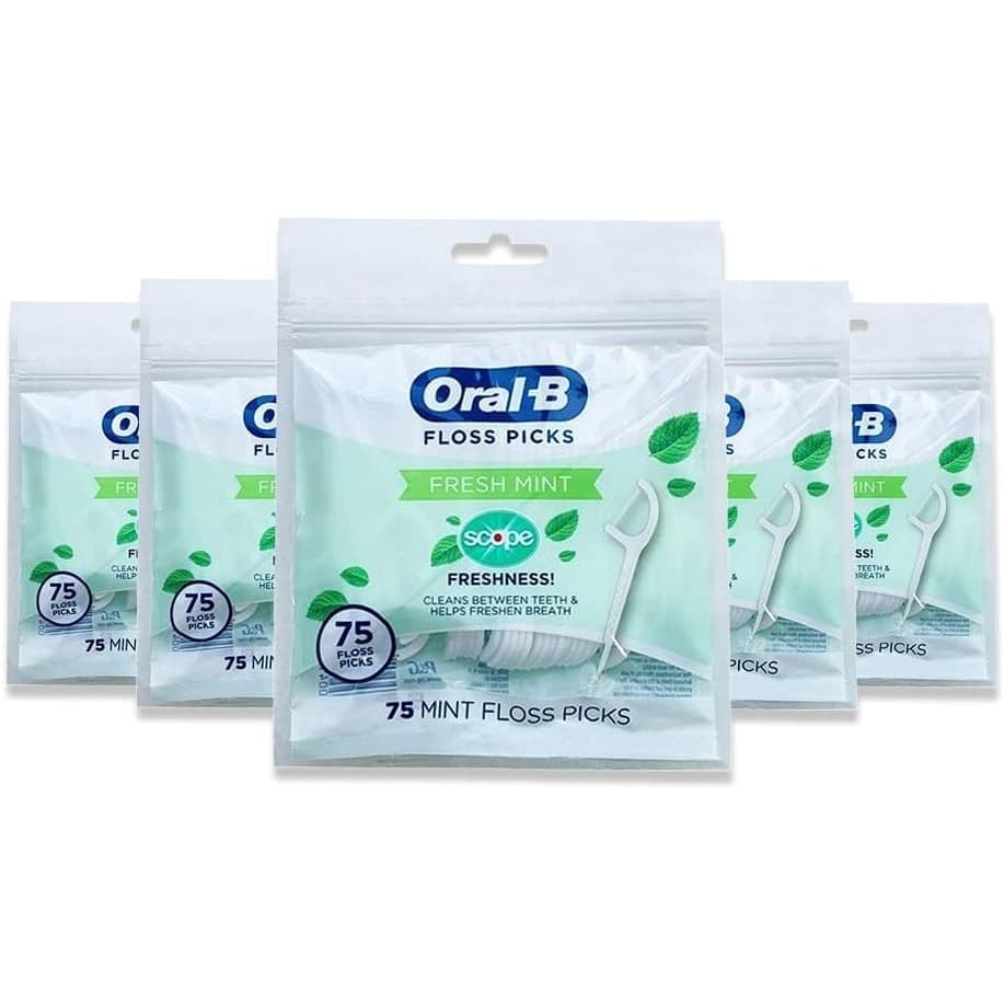 Oral-B Fresh Mint Floss Picks Scope 375 Count 5 Pack 75 Each Dental Flossers