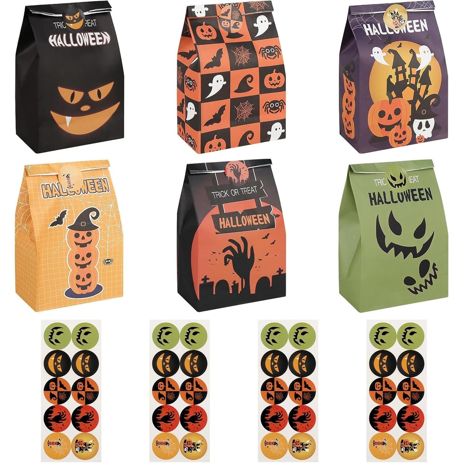 36 Halloween Candy Gift Bags with Stickers – Trick or Treat Goodie Bags Party Fa