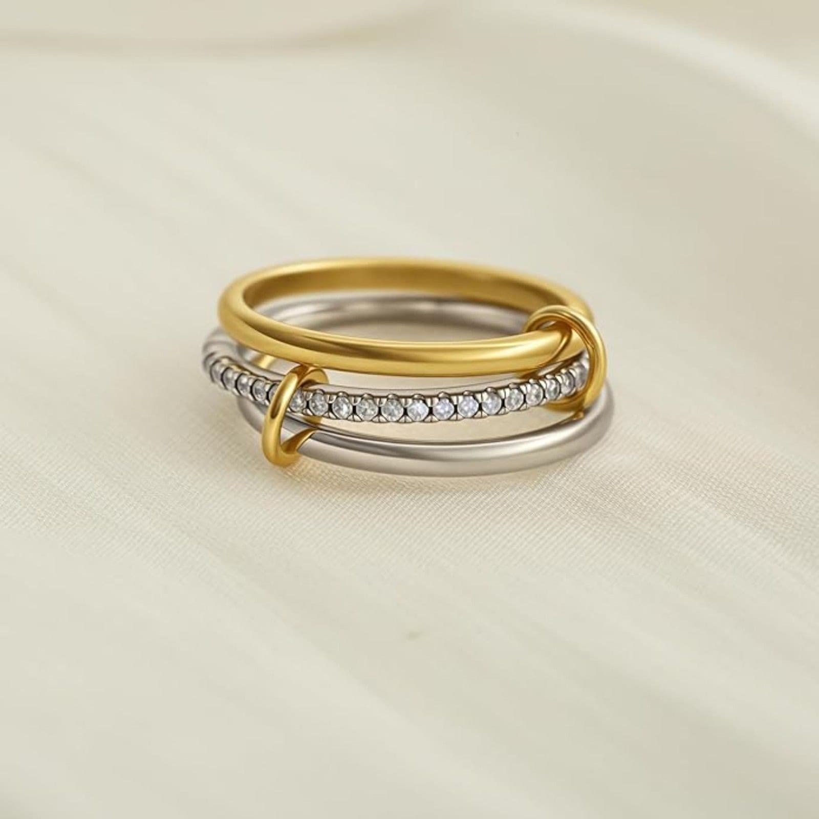 Stackable CZ Connected Rings for Women Gold Silver Multicolor Ring Set Sz 10