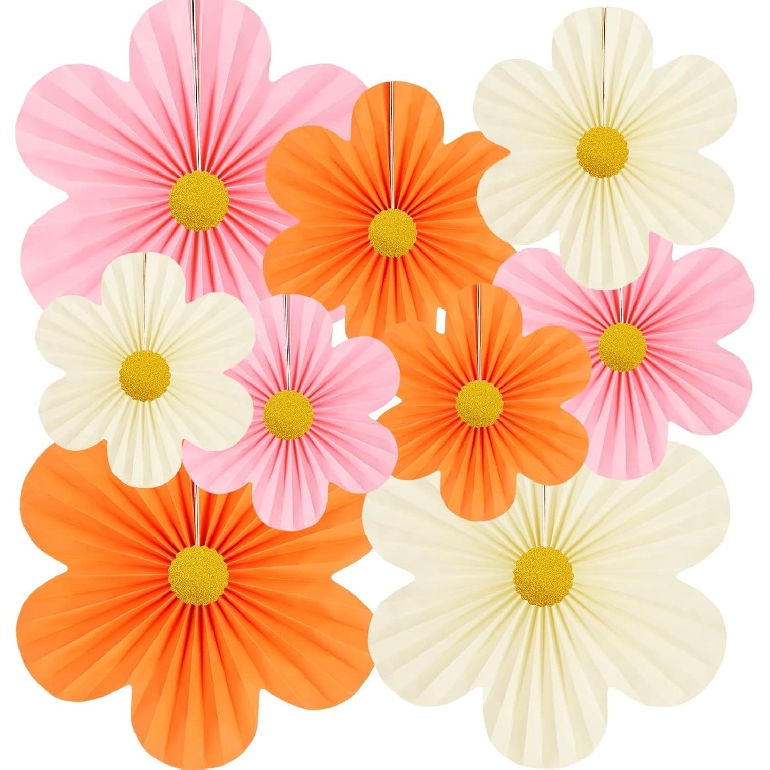 9PCS Paper Flower Decorations Pink Orange Wall Fans Party Baby Shower Backdrop