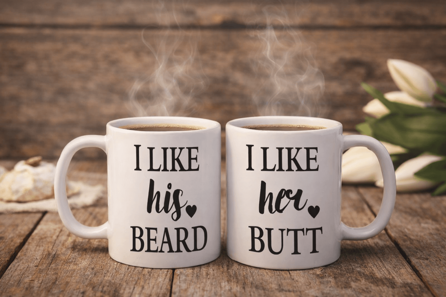 Couples Coffee Mug Set Funny Gift I Like His Beard I Like Her Butt 11oz