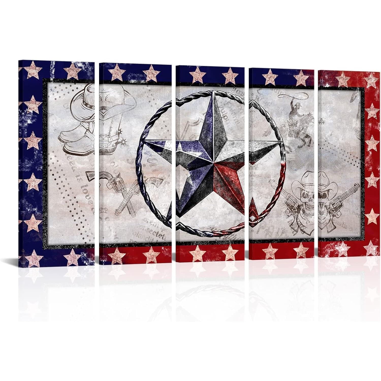Texas Canvas Wall Art 5 Piece Western Star Cowboy Decor 60x32 Ready Hang