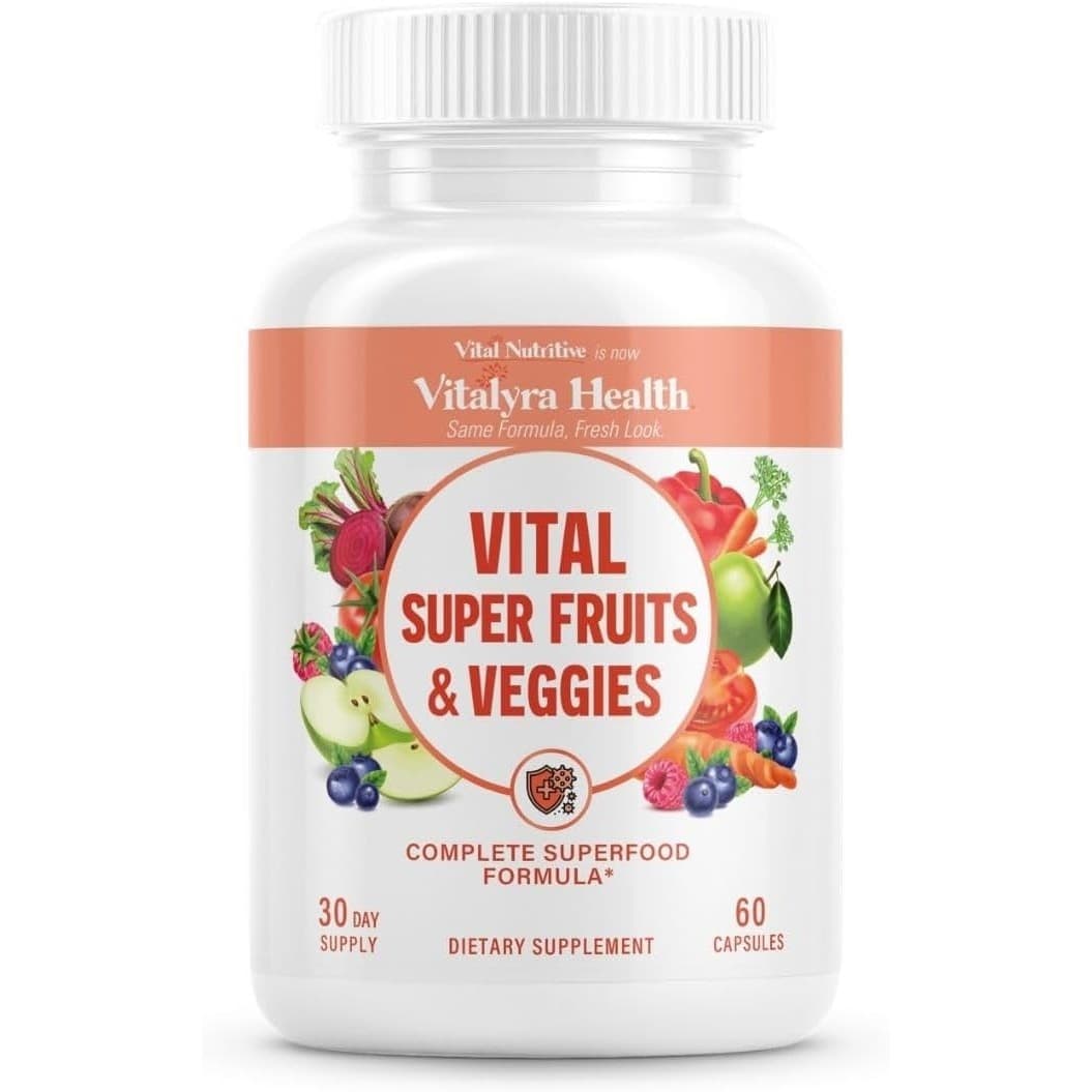 Vital Super Fruits & Veggies Capsules Daily Superfood 60 Vegan Non GMO Adults