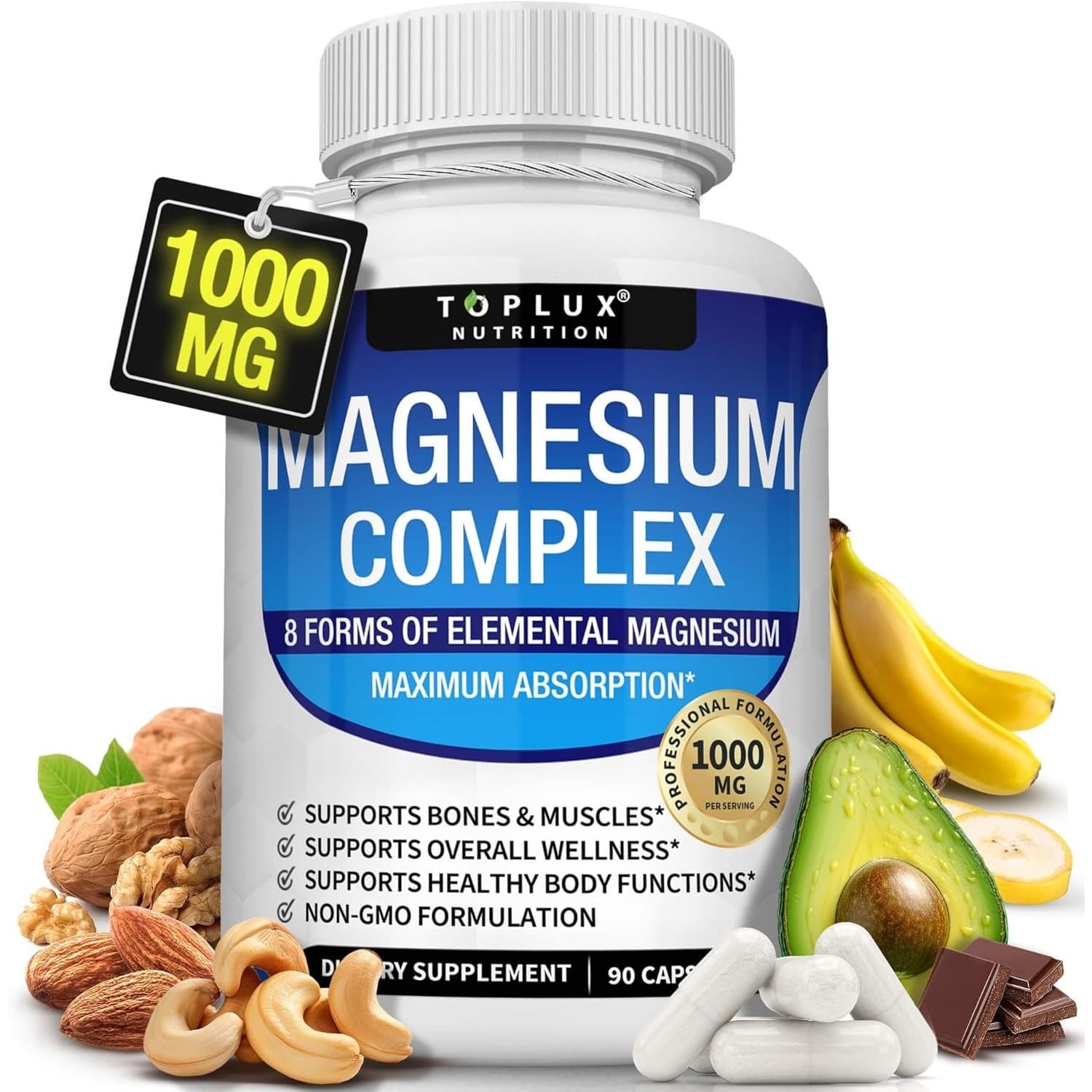 Magnesium Complex 1000mg 8 Forms Glycinate Citrate Vegan Non-GMO 90 Capsules