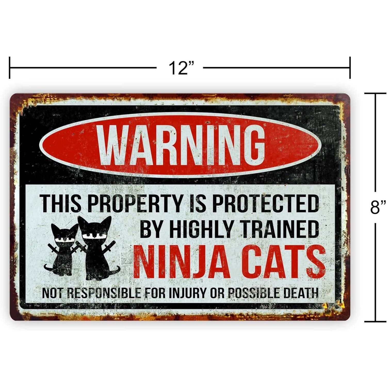Funny Warning Aluminum Sign Ninja Cats Property Protected 8x12 Metal Sign