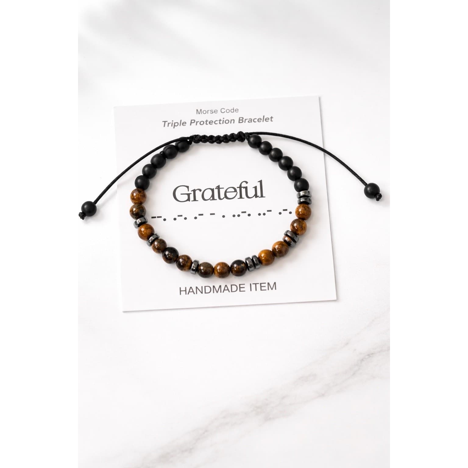 Grateful Morse Code Bracelet – Triple Protection Handmade Beaded Jewelry