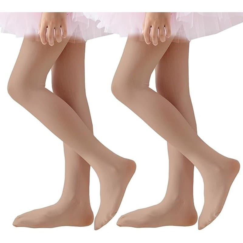 Girls Ballet Tights Footed Dance Tights Nude 2 Pack Size 8-11 Years