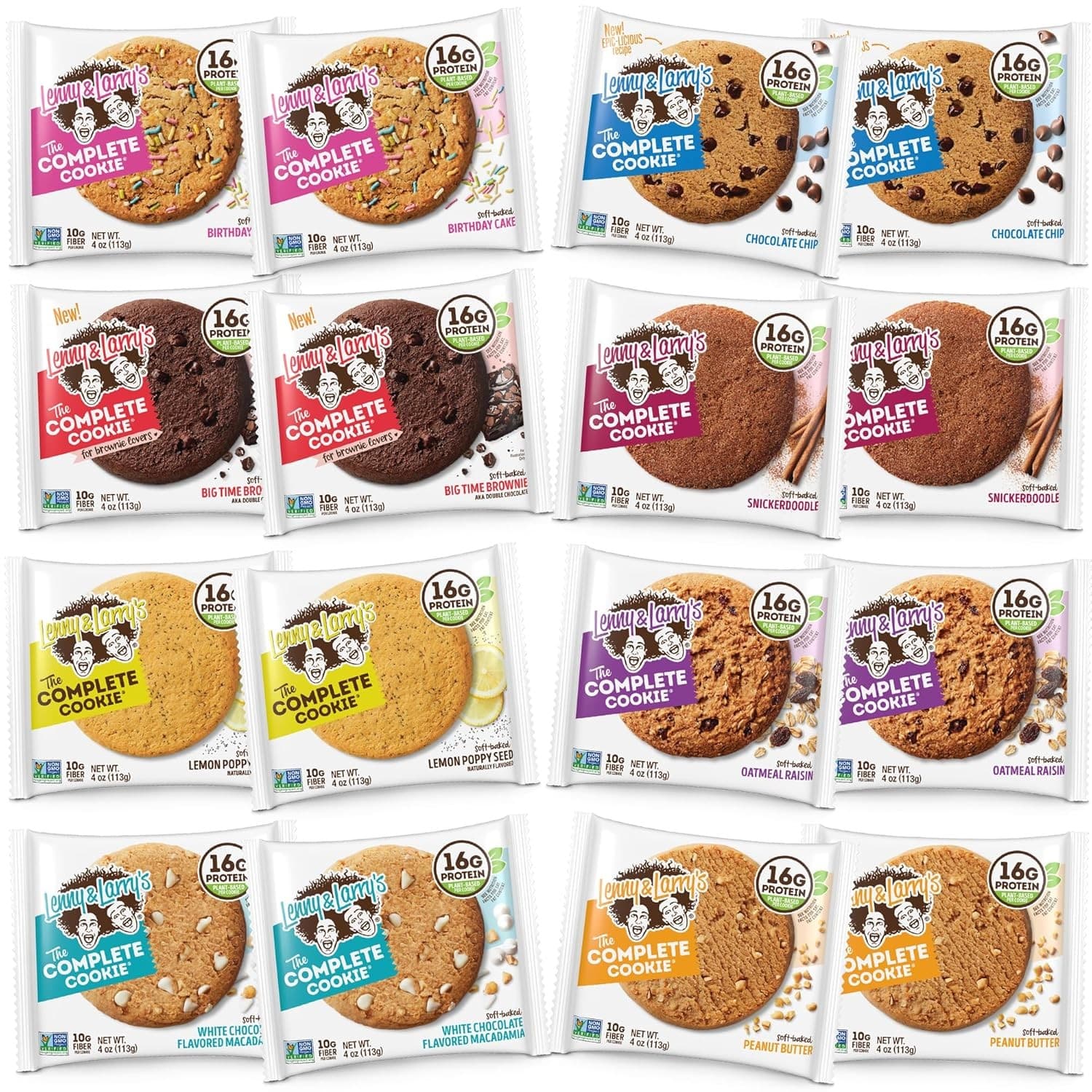 Lenny & Larry’s Complete Cookie Variety Pack 16ct Vegan 16g Protein Soft Baked