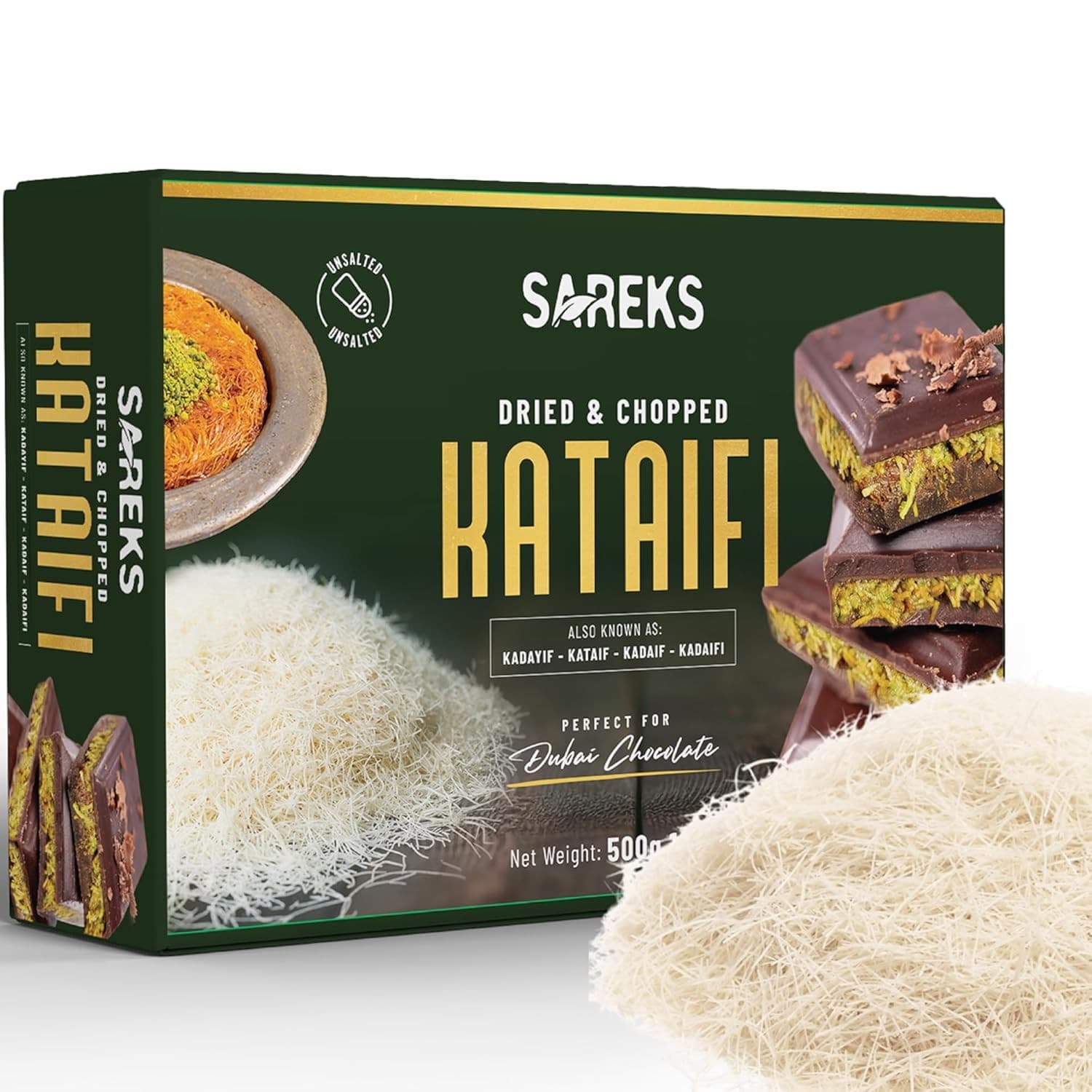 SAREKS Kataifi 500g Dried & Chopped Phyllo Dough | Unsalted Plant-Based Kadayif