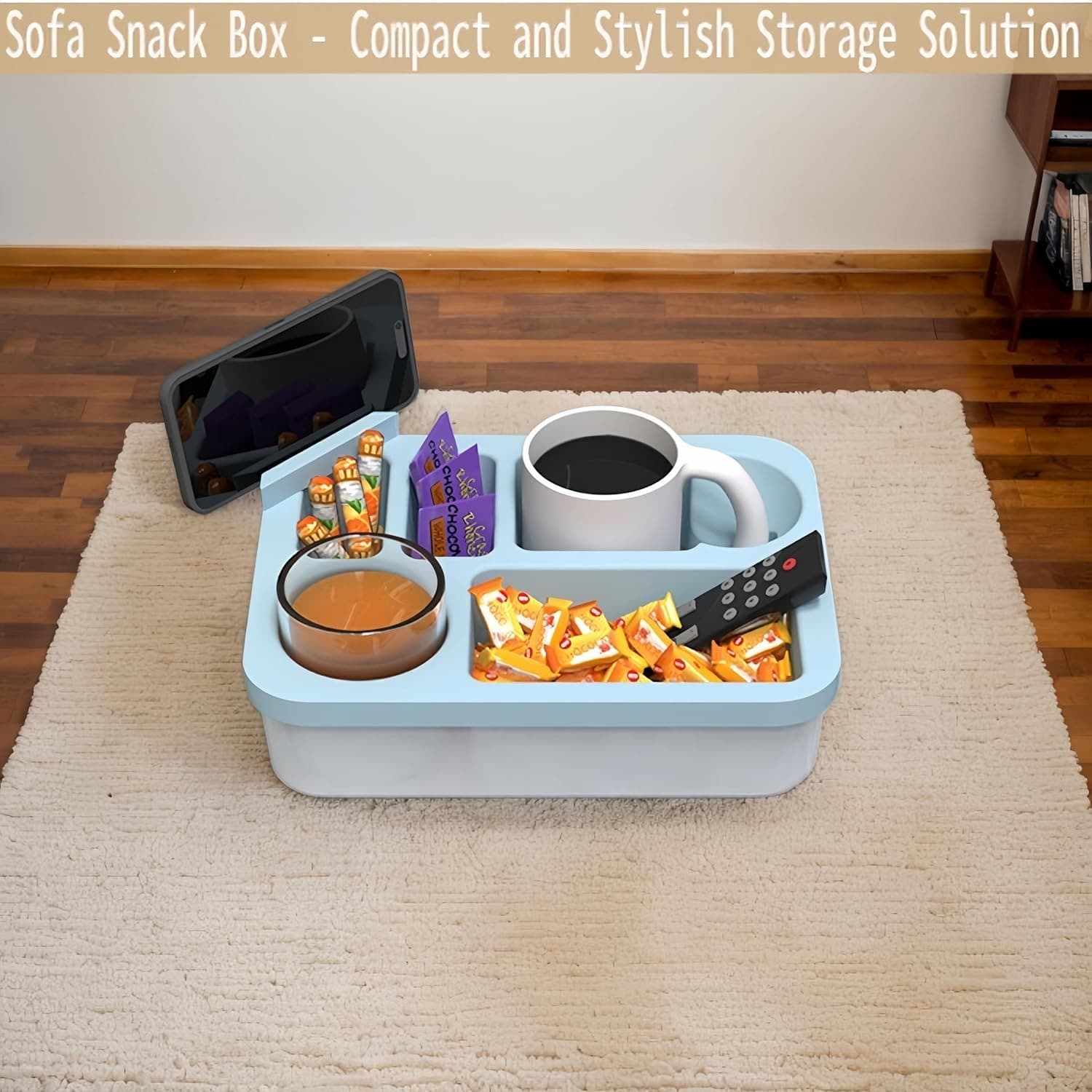 Silicone Sofa Snack Tray w Cup & Phone Holder Multi-Compartment Couch Table