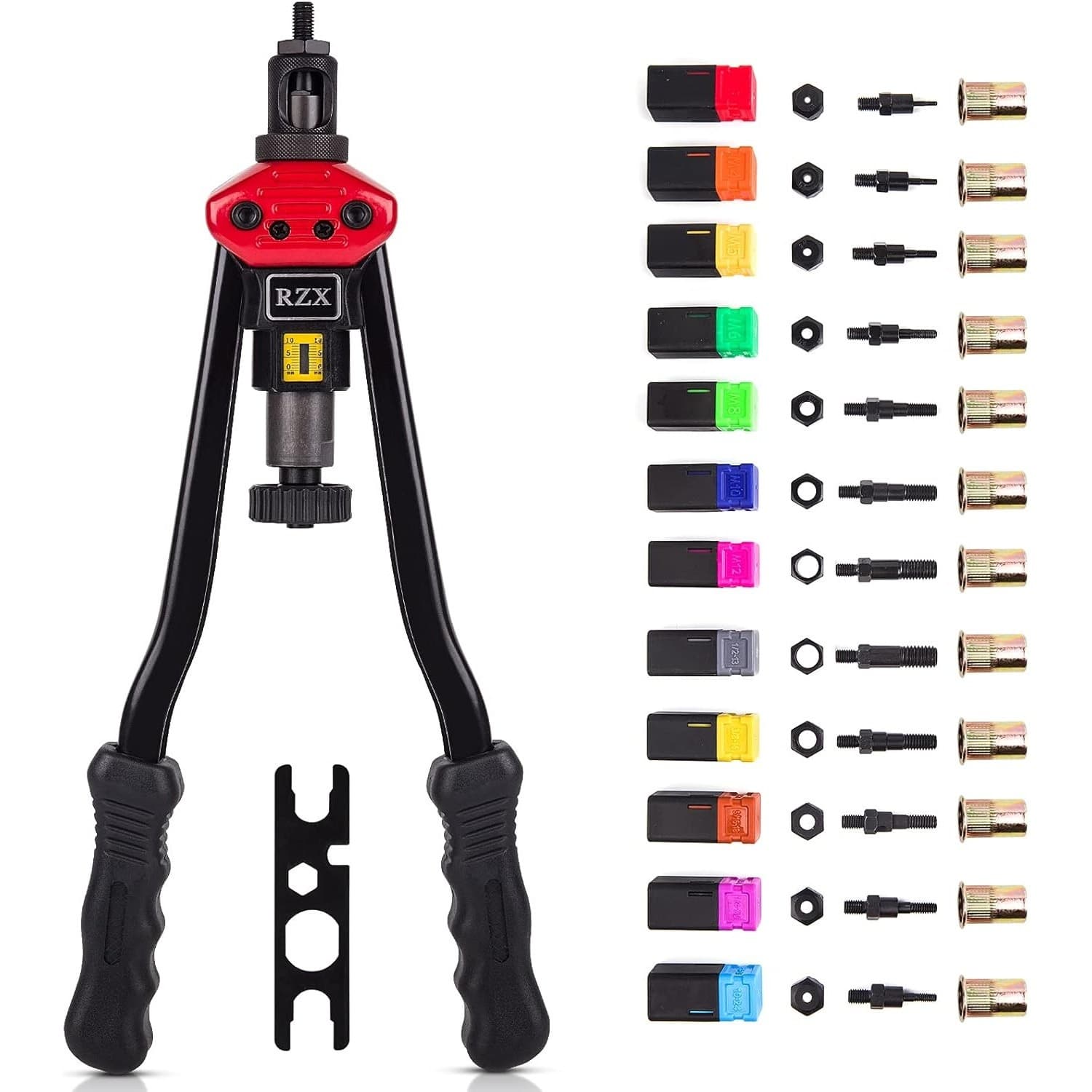 RZX 16" Rivet Nut Tool Kit Rivnut Gun M3–M12 SAE 115pcs Heavy Duty