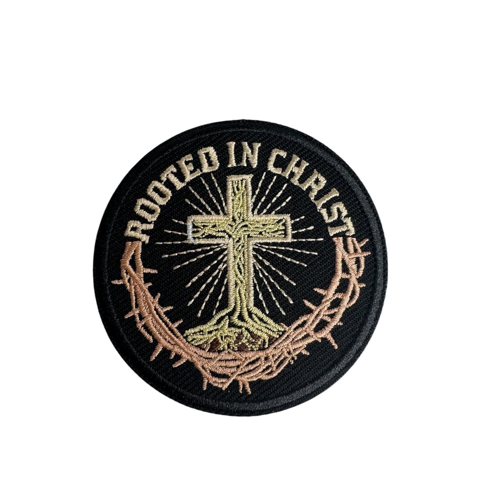 Rooted in Christ Patch 3x3 Inches Christian Cross Morale Embroidered