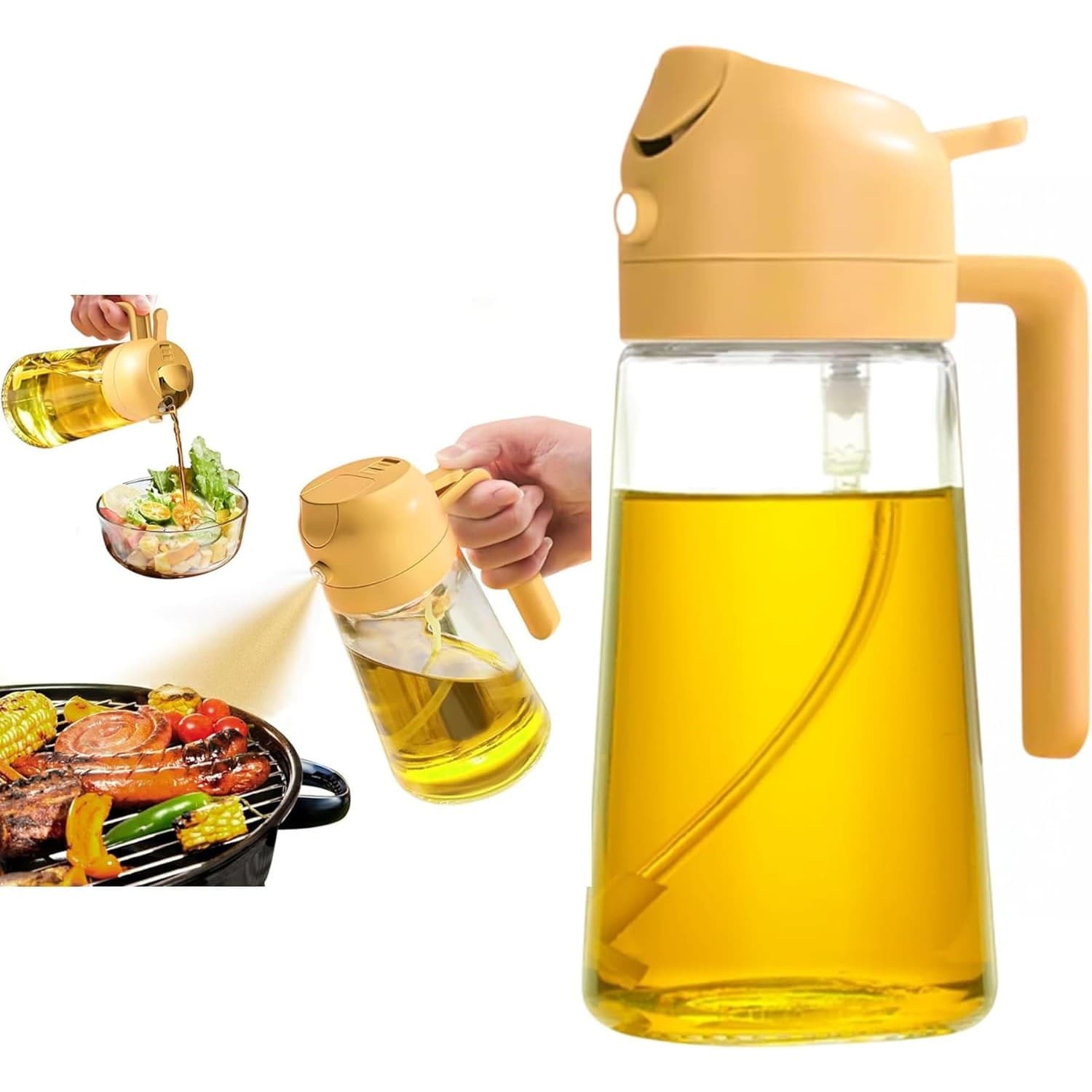 Olive Oil Sprayer & Dispenser 2-in-1 470ml No-Drip Bottle for Cooking BBQ Orange
