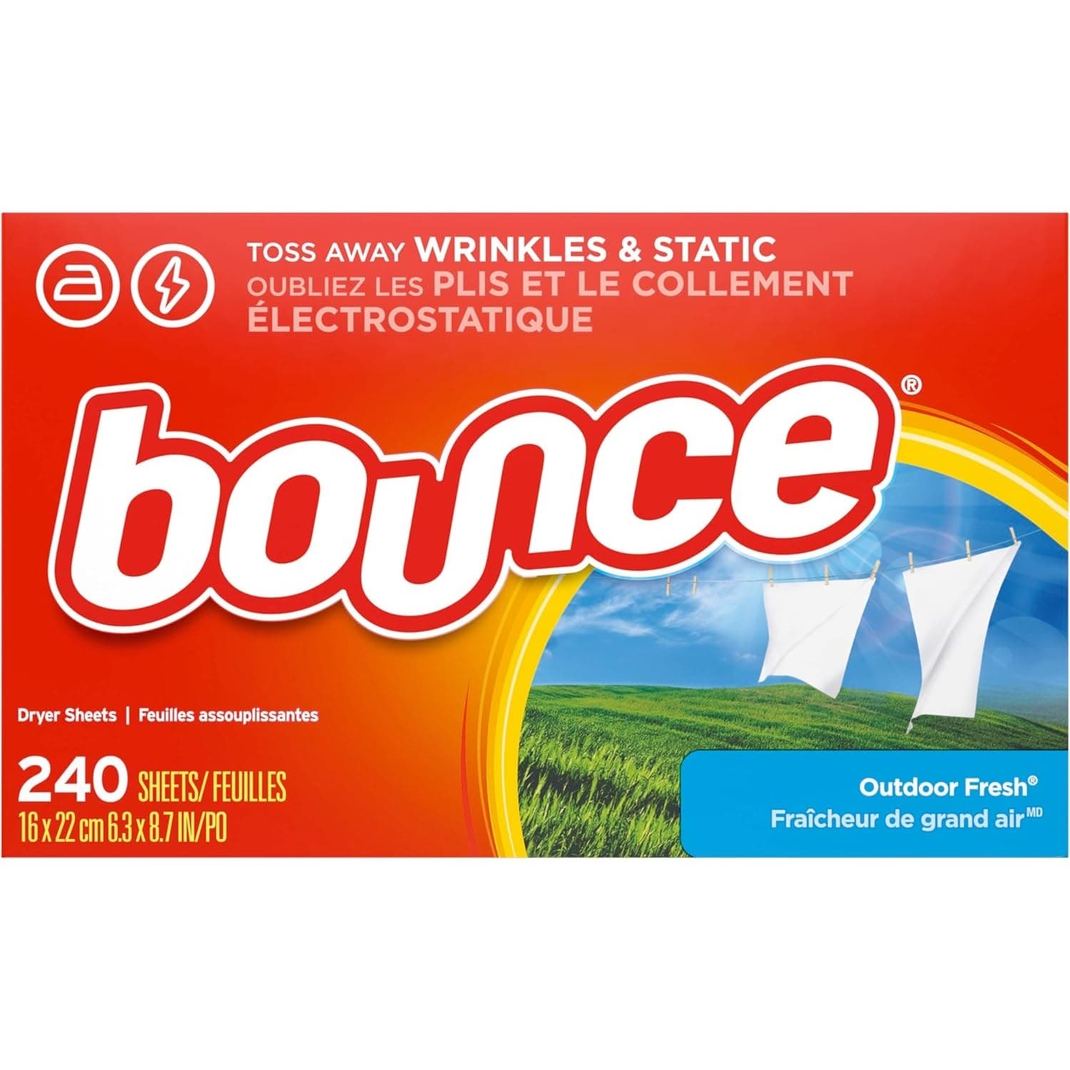 Bounce Outdoor Fresh Fabric Softener Sheets 240 Count Dryer Sheets Static Contl