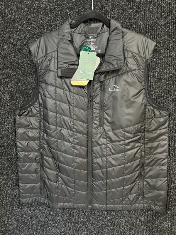 L.L. Bean Primaloft Packaway Vest Men's XL Black Quilted Full Zip 503396