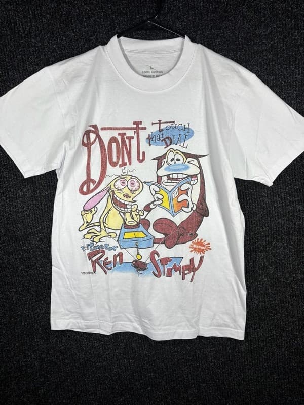 Vintage 1992 REN & STIMPY NICKTOONS DON'T THAT TOUCH DIAL CARTOON TV t-shirt L