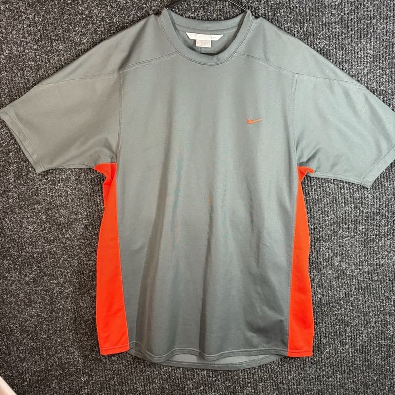 Vintage Nike Dri-FIT Athletic T-Shirt Gray with Orange Side Panels