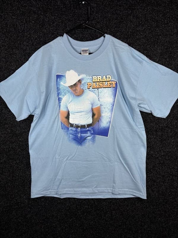 BRAD PAISLEY Celebrity Tour Uni sex T-Shirt Blue Men's Size Medium 2-Sided EUC