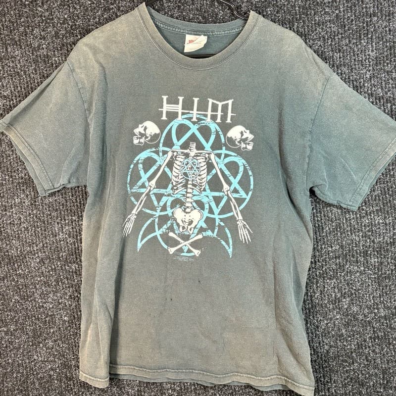 Vintage 2006 HIM Heartagram Skeleton Graphic Band T-Shirt