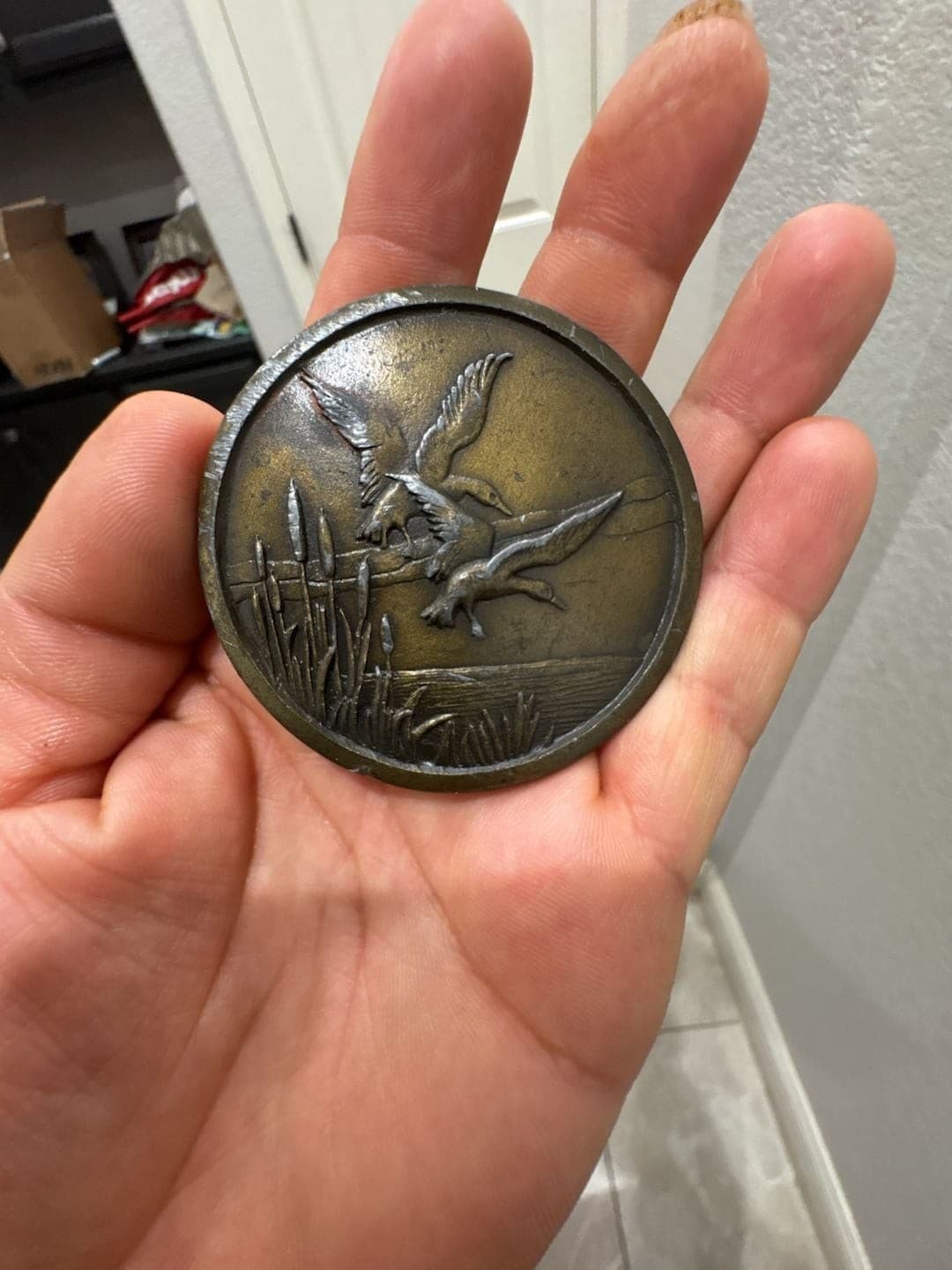 Vintage Brass Flying Ducks Wildlife Belt Buckle