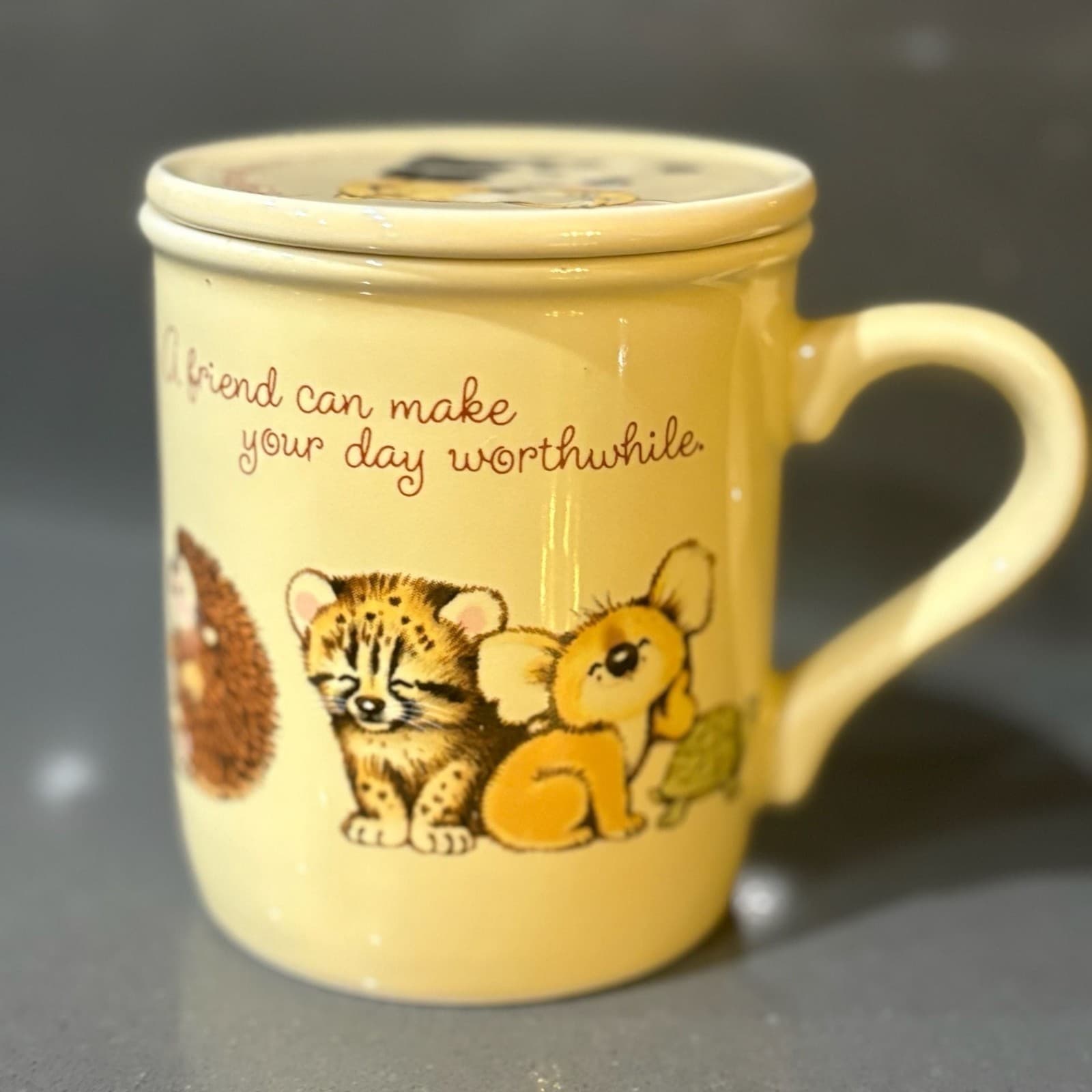 Vintage Hallmark Mug Mates Ceramic Mug with Lid Animal Illustration