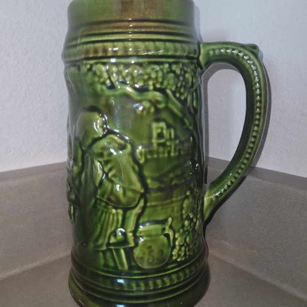 Vintage West German Green Ceramic Beer Stein TM 67