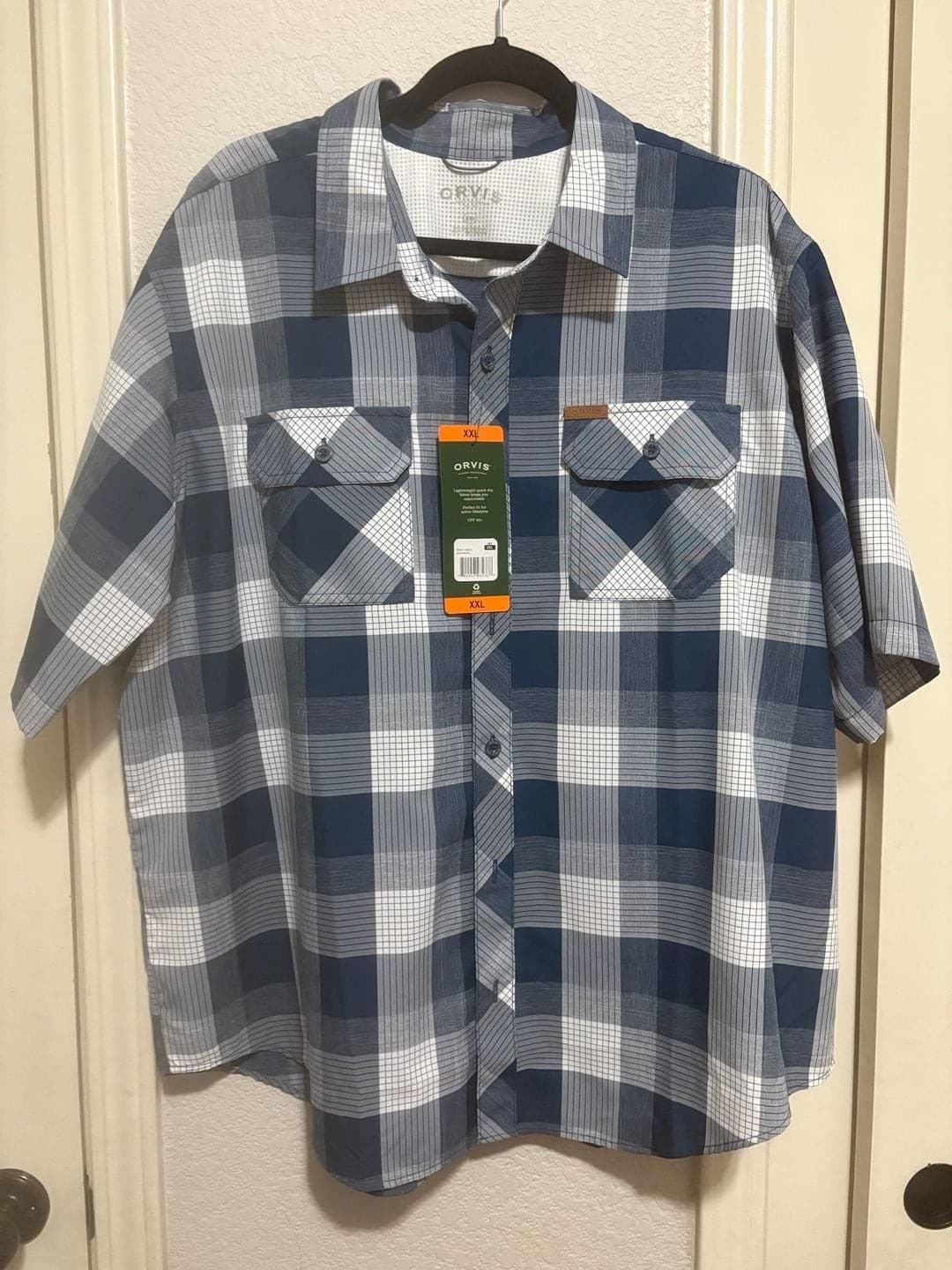 Orvis Men's Short Sleeve Plaid Button Down Shirt XXL