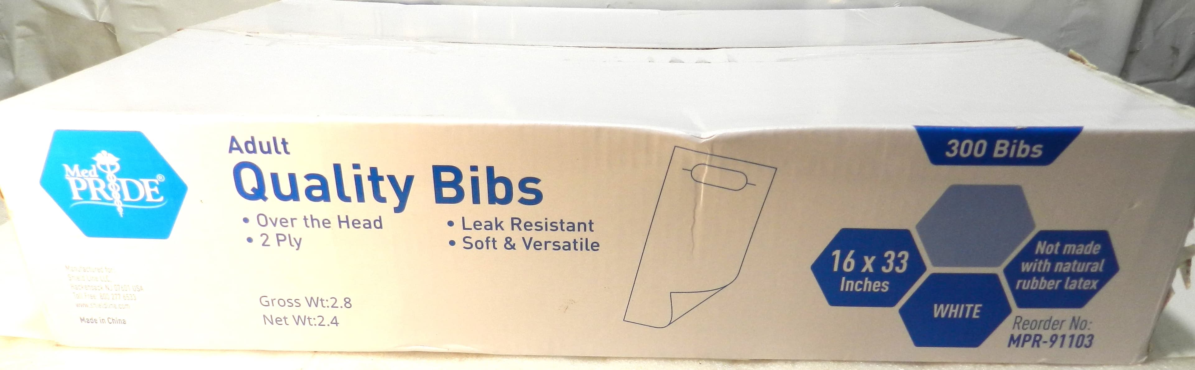 MED PRIDE Disposable Adult/Elderly Bibs For Spill Protection 16" x 33" 300ct P68