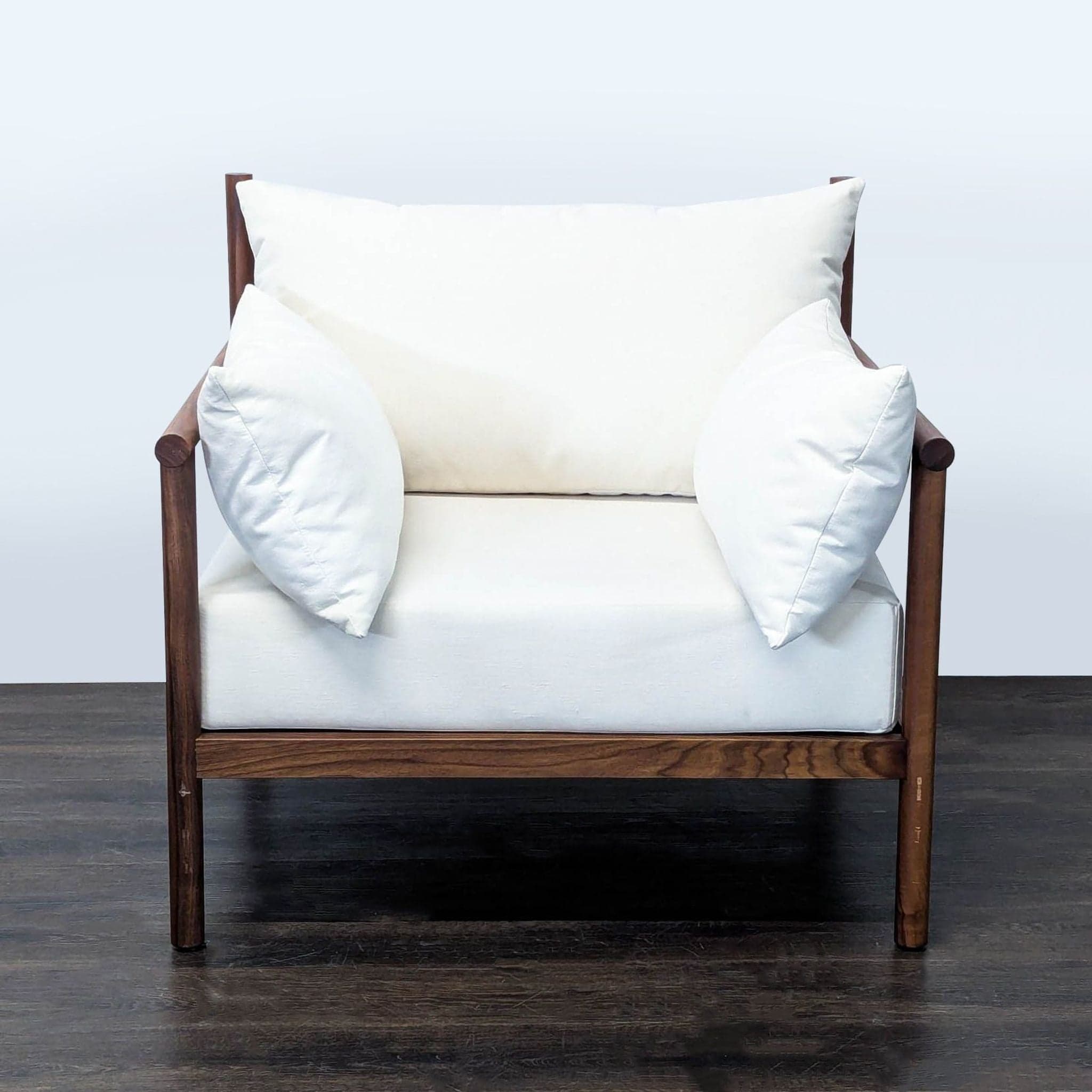 The Citizenry Modern Lounge Chair with Solid Wood Frame and White Cushions