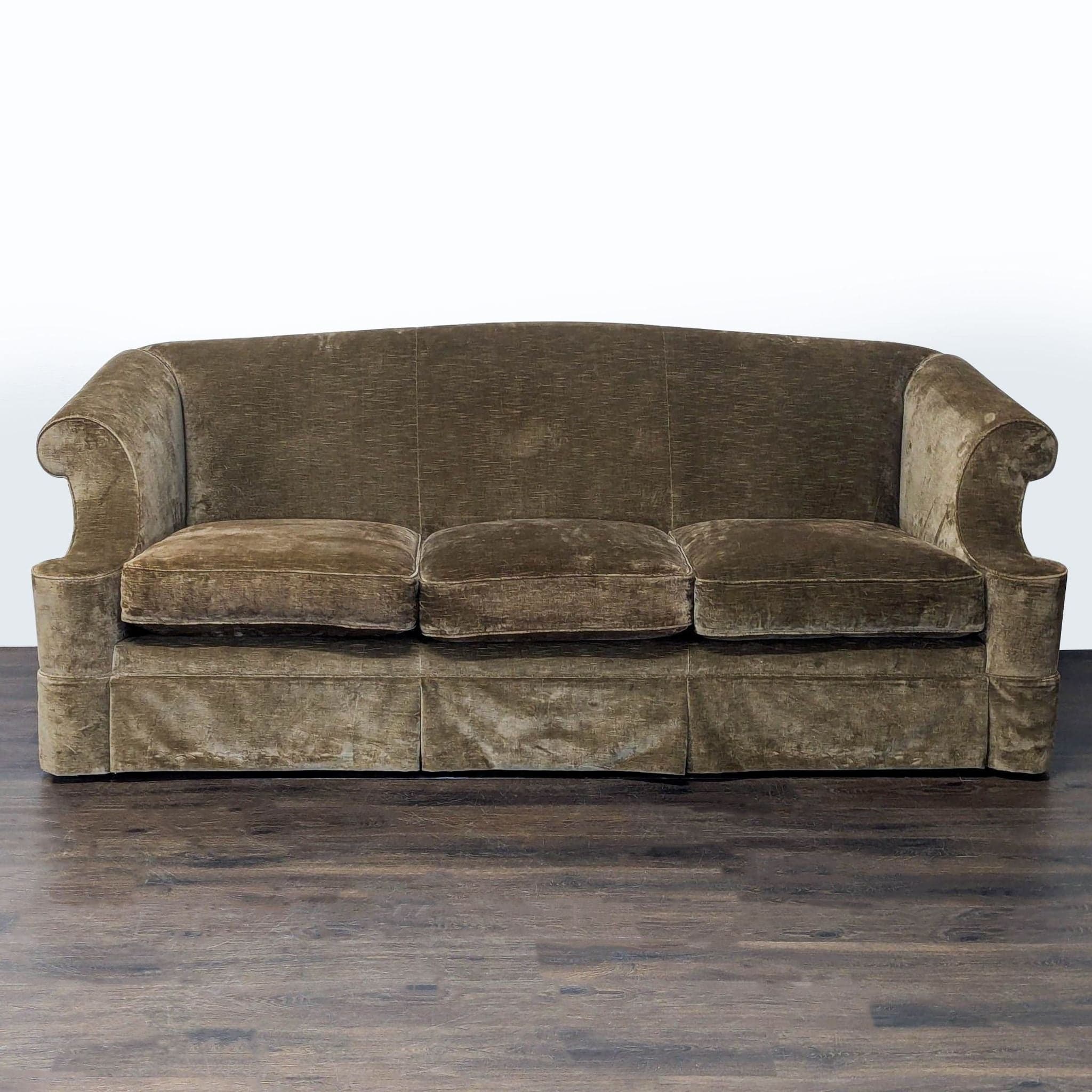 Marco 3-Seat Sofa with Rolled Arms in Brown Velvet Upholstery