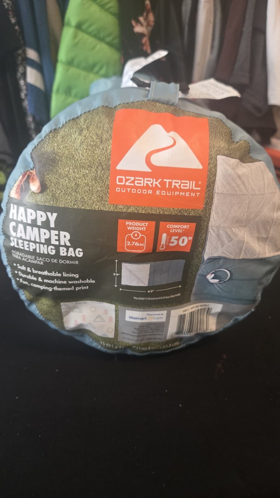 Ozark Trail Happy Camper 50 Degree Lined Sleeping Bag 75x33 Warm Weather NEW