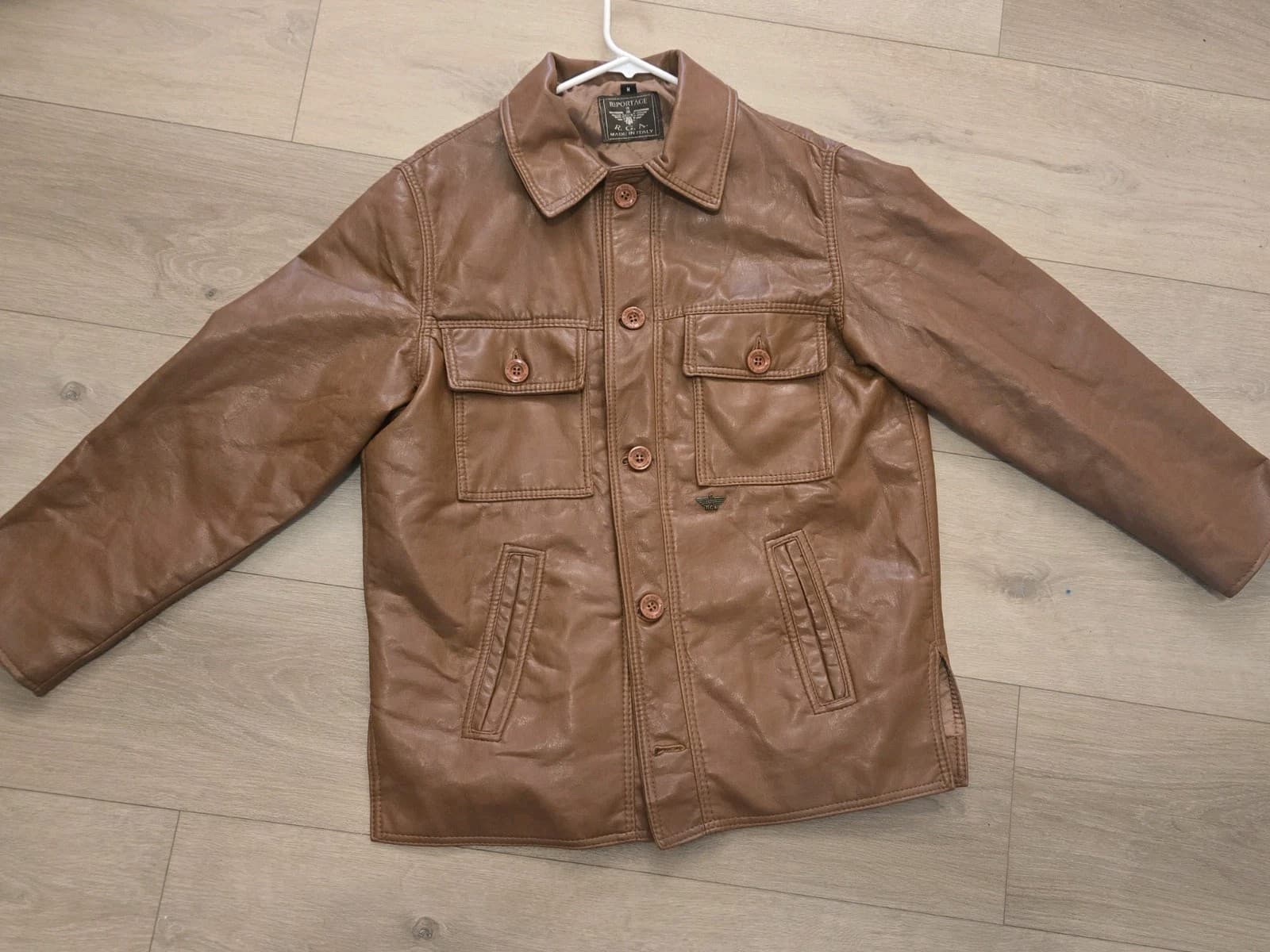 Reportage RGA Made in Italy Brown Leather Jacket Mens Medium Soft Lambskin Style