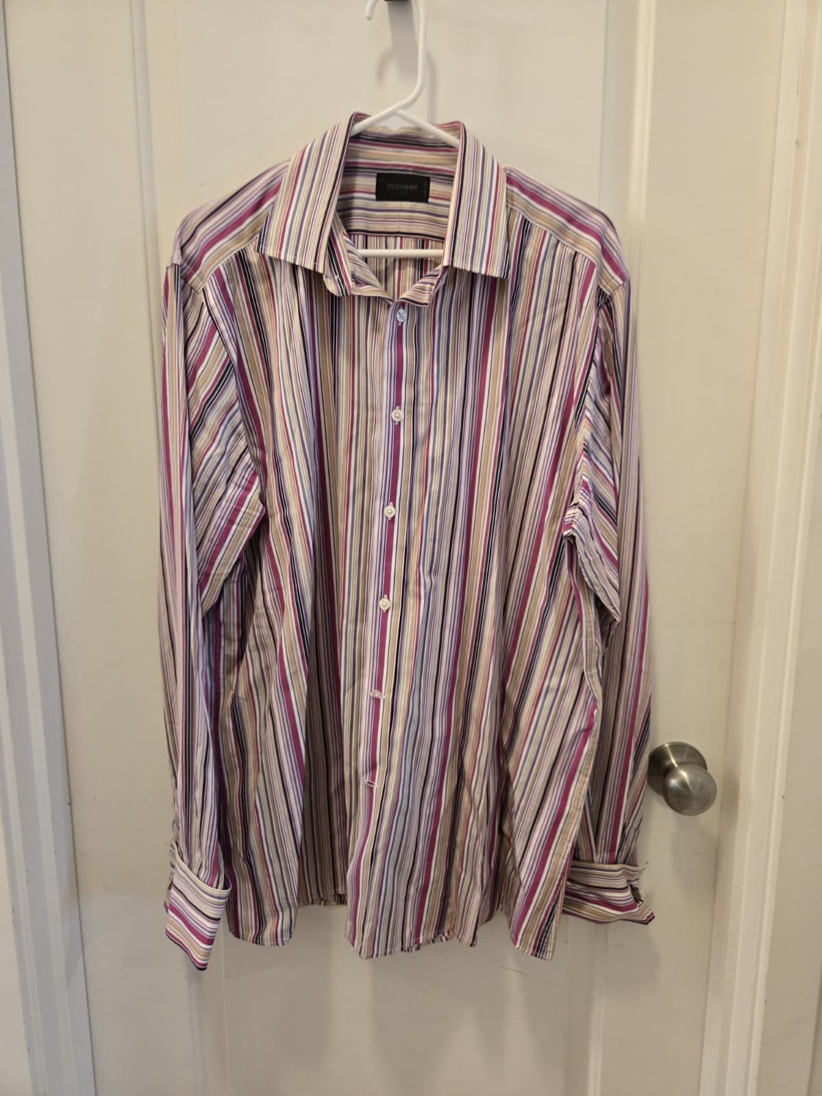 Duchamp London Dress Shirt Men’s 2XL Striped French Cuff w Turtle Cufflinks