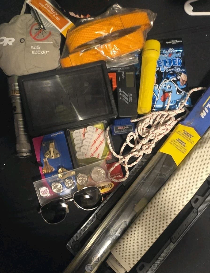 Men’s Estate Junk Drawer Lot Tools Auto Emergency Gear Coins Flashlights...