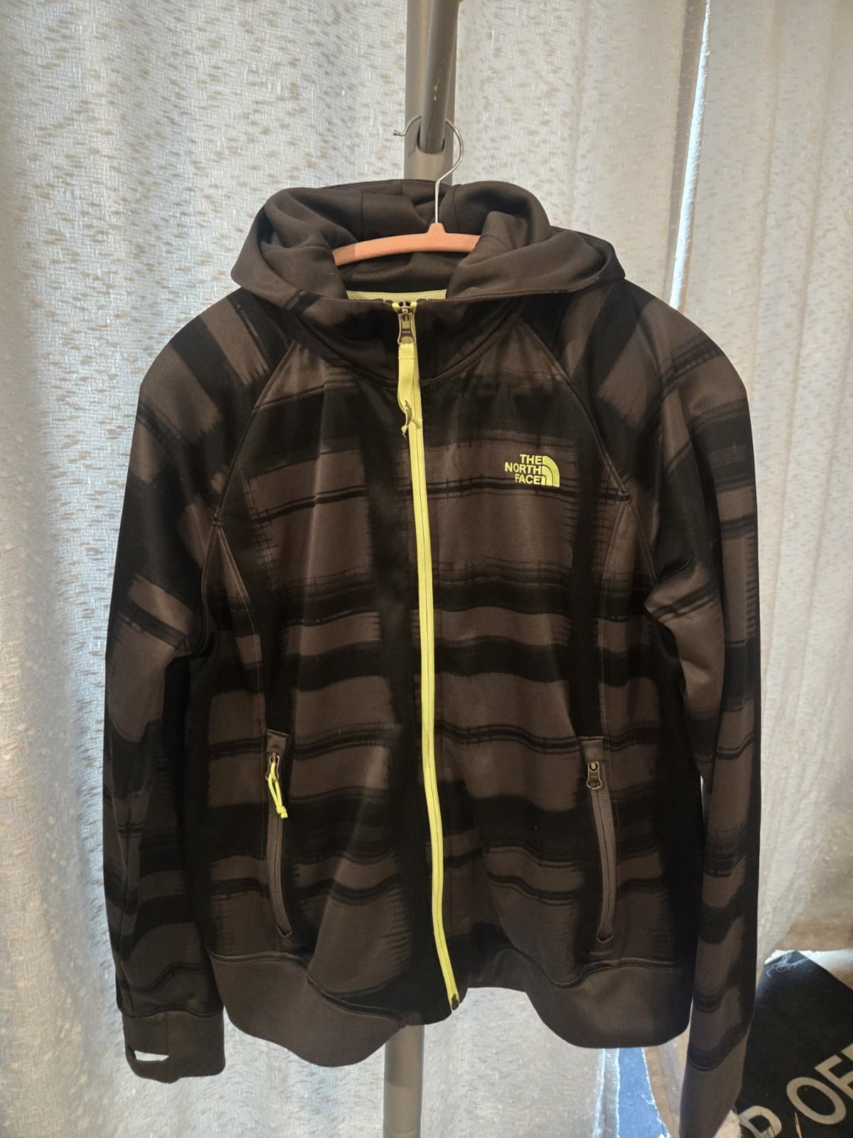 The North Face Womens Full Zip Track Jacket Large Black Gray Stripe Neon...