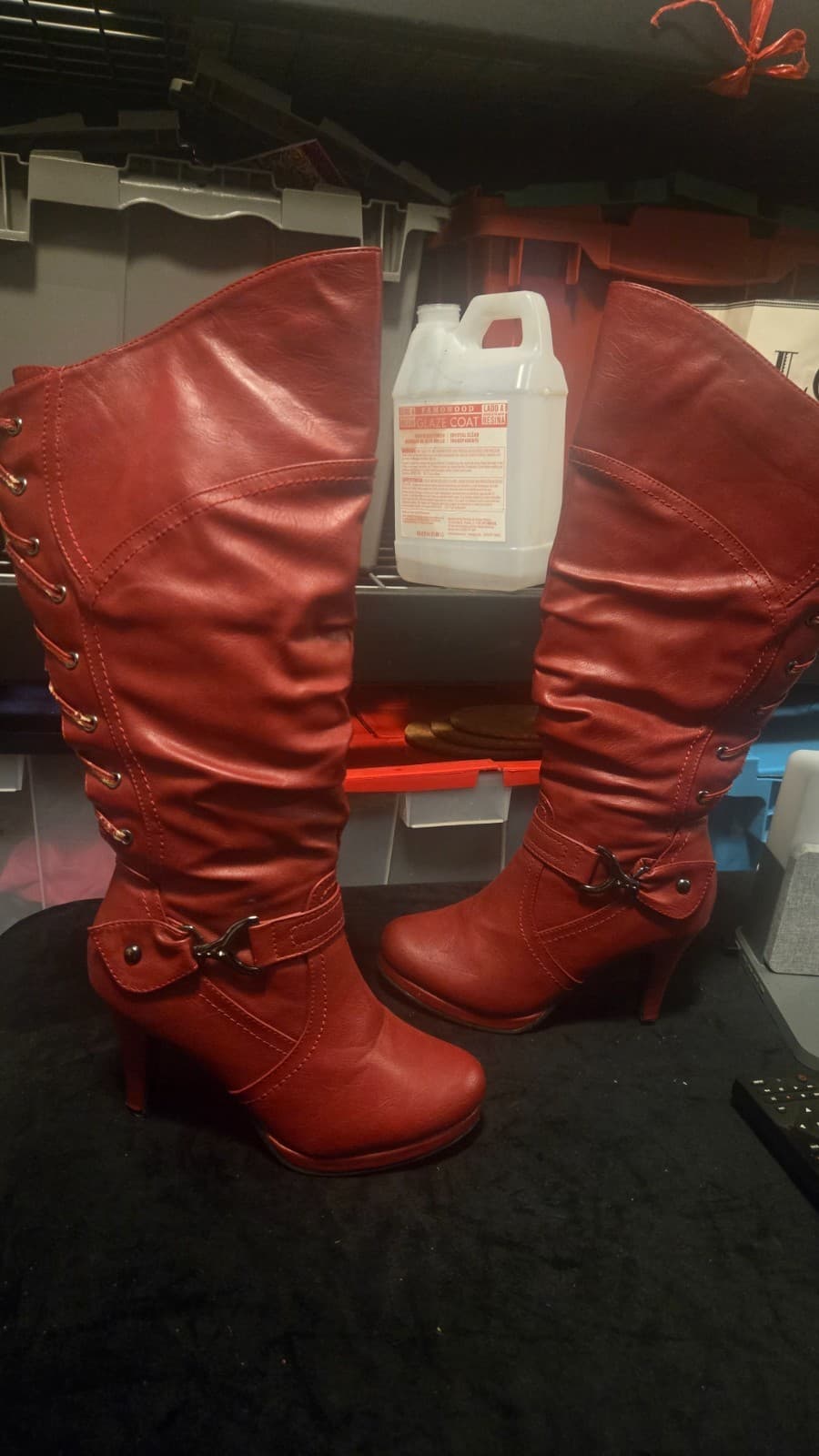 Top Moda Women’s Size 7 Red Knee High Boots Lace Up Platform High Heel