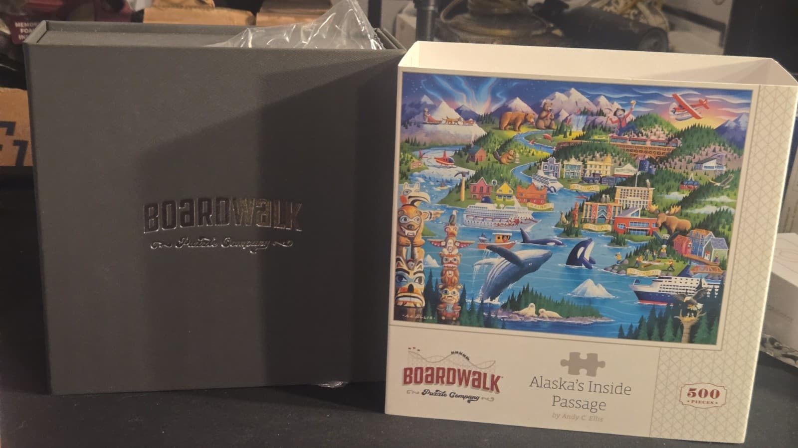 Boardwalk jigsaw puzzle, Alaska's Inside Passage, art by Andy C. Ellis, 500 pcs