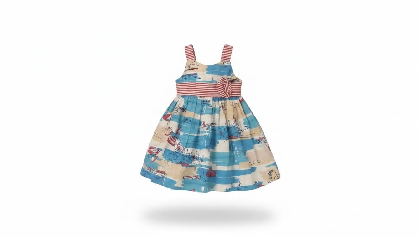 Girls Marmellata Red White Blue Beach Scene Summer Sun Dress Size 5