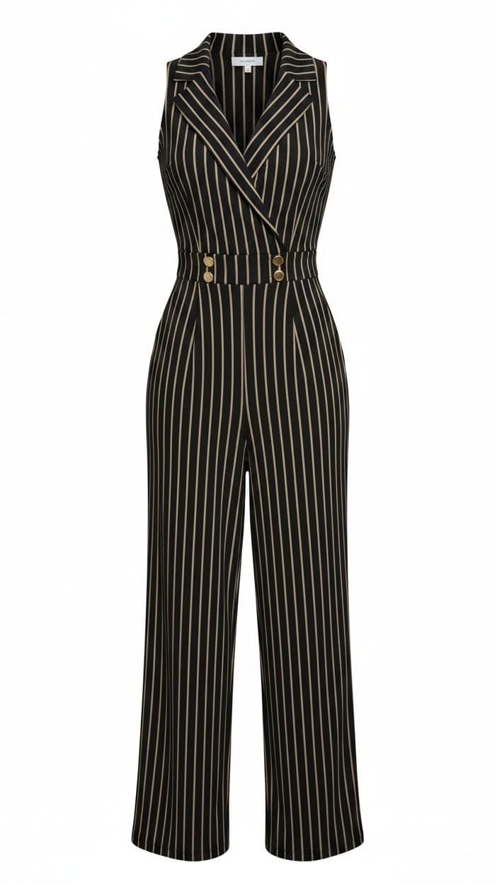 Almost Famous Jumpsuit (XL) Striped Button-Back-Neck Cut/Out-Back Zips-Back