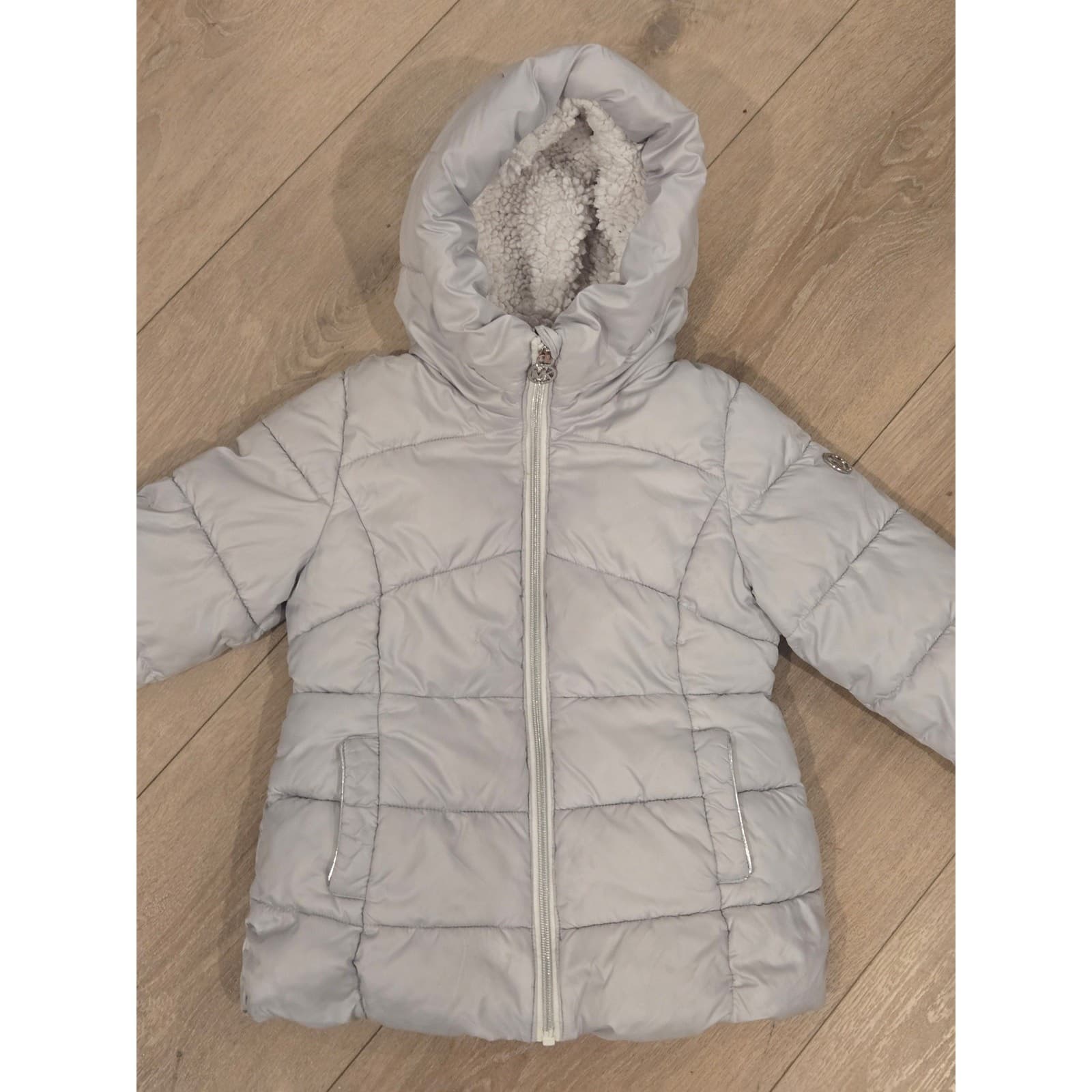 Michael Kors Girls Puffer Jacket 4T Gray Hooded Coat MK Logo