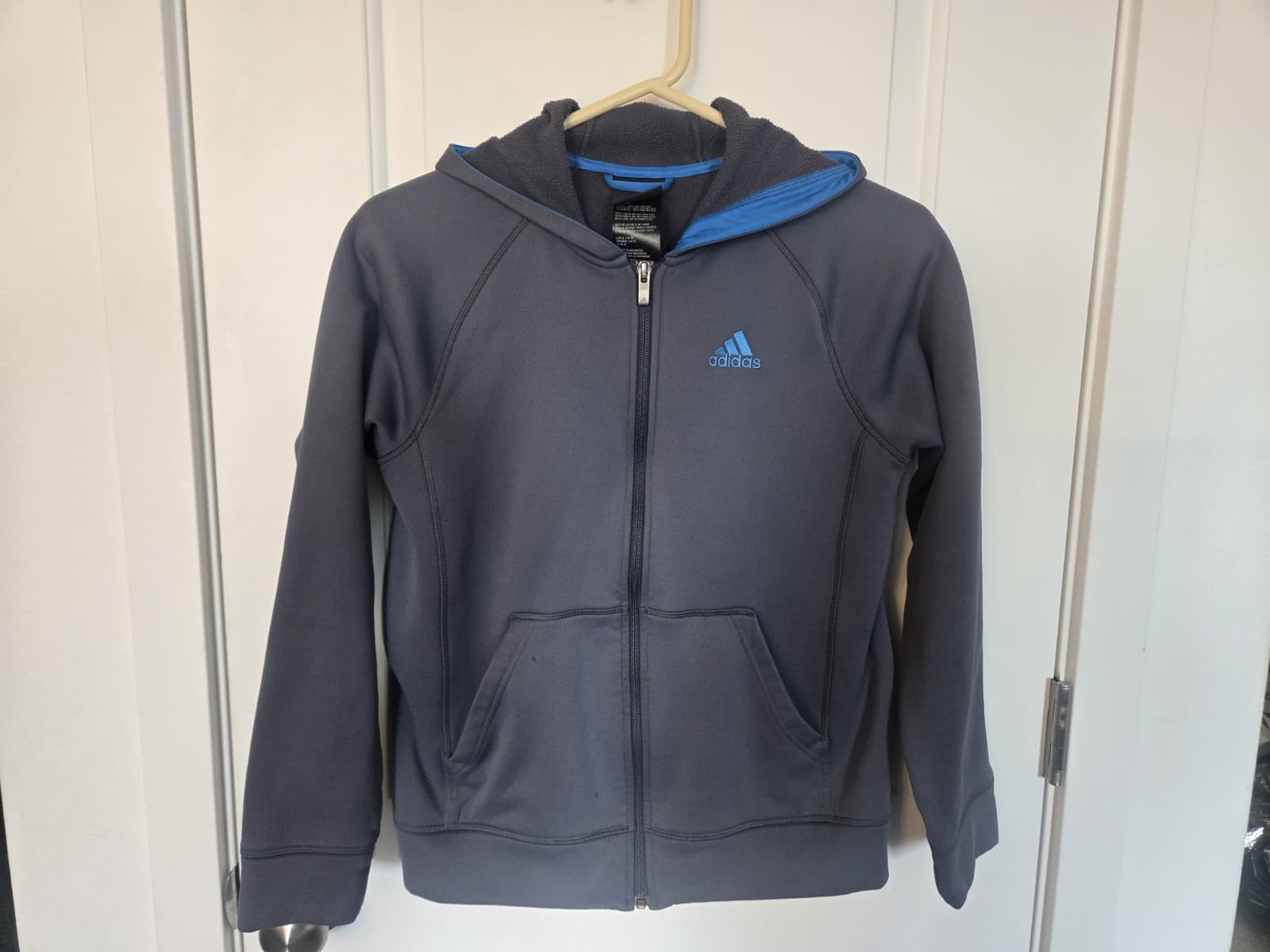Adidas Big Boys Hoodie Full Zip Large (14/16) Fleece Lined Long Sleeve Pockets