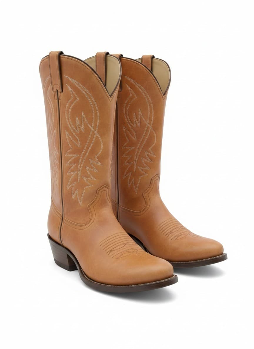 Double HH Brown Leather Cowboy Western Boots Men's