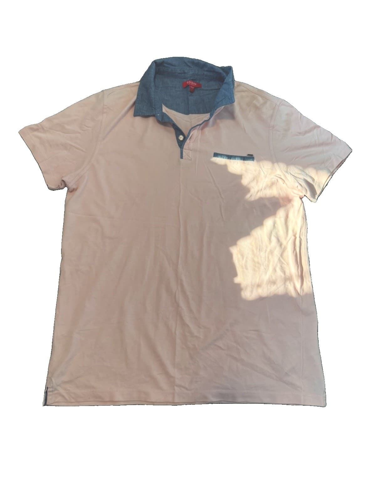 GUESS Los Angeles Shirt Mens. L Polo Short Sleeve Polo Pocket Pink Blue