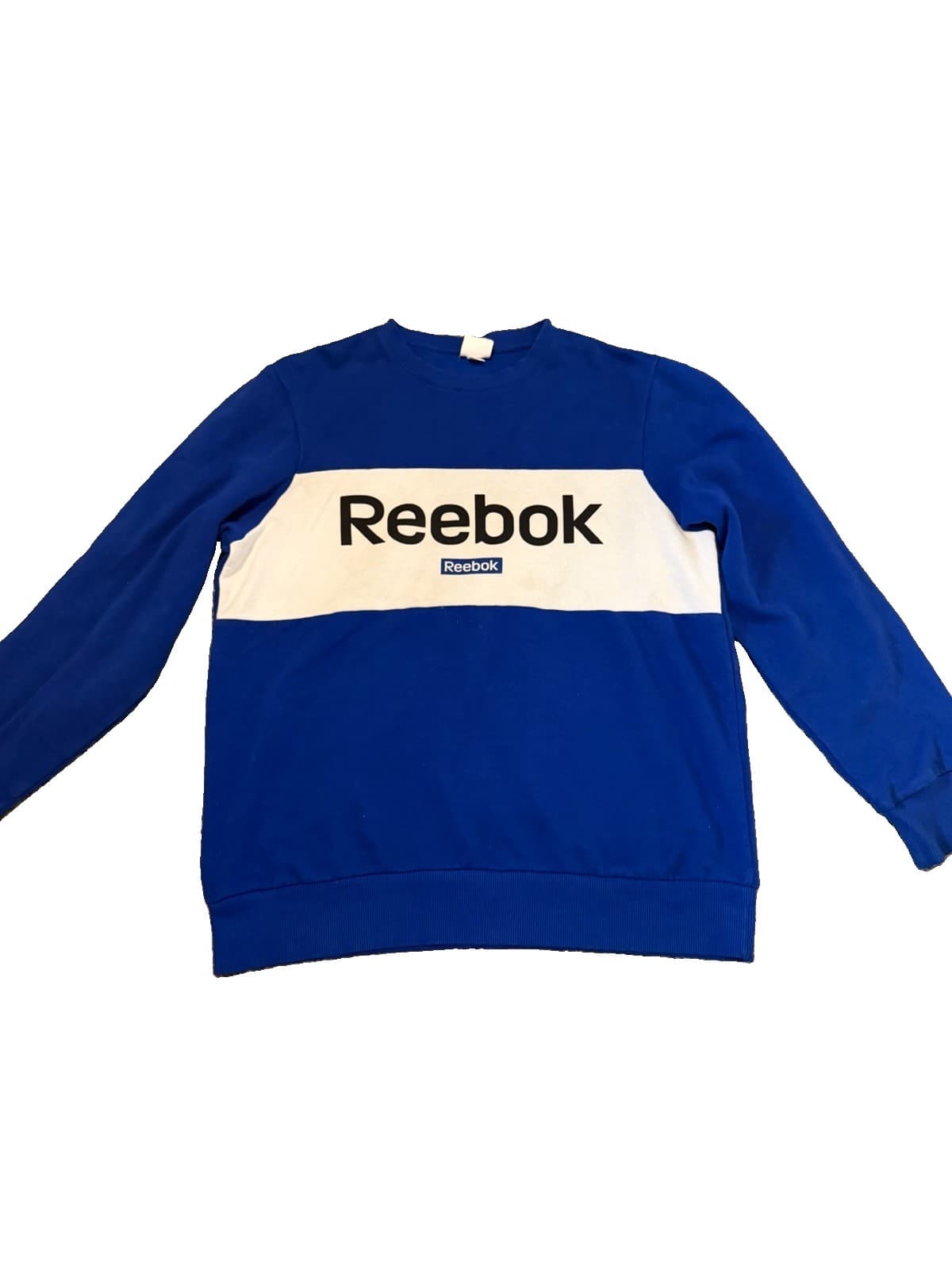 Reebok Men's Logo Crewneck Sweatshirt Blue White Cotton Blend Sz L - VGC!