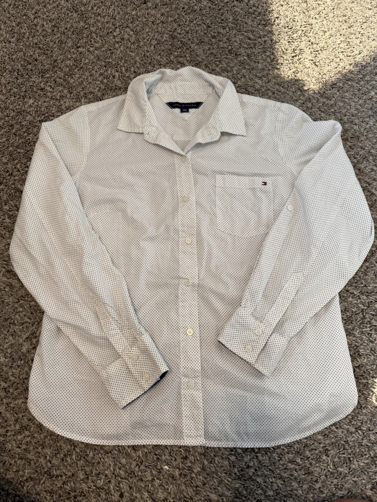 Tommy Hilfiger Size Women’s White Black Polka Dot Elbow Button L/S Logo Shirt
