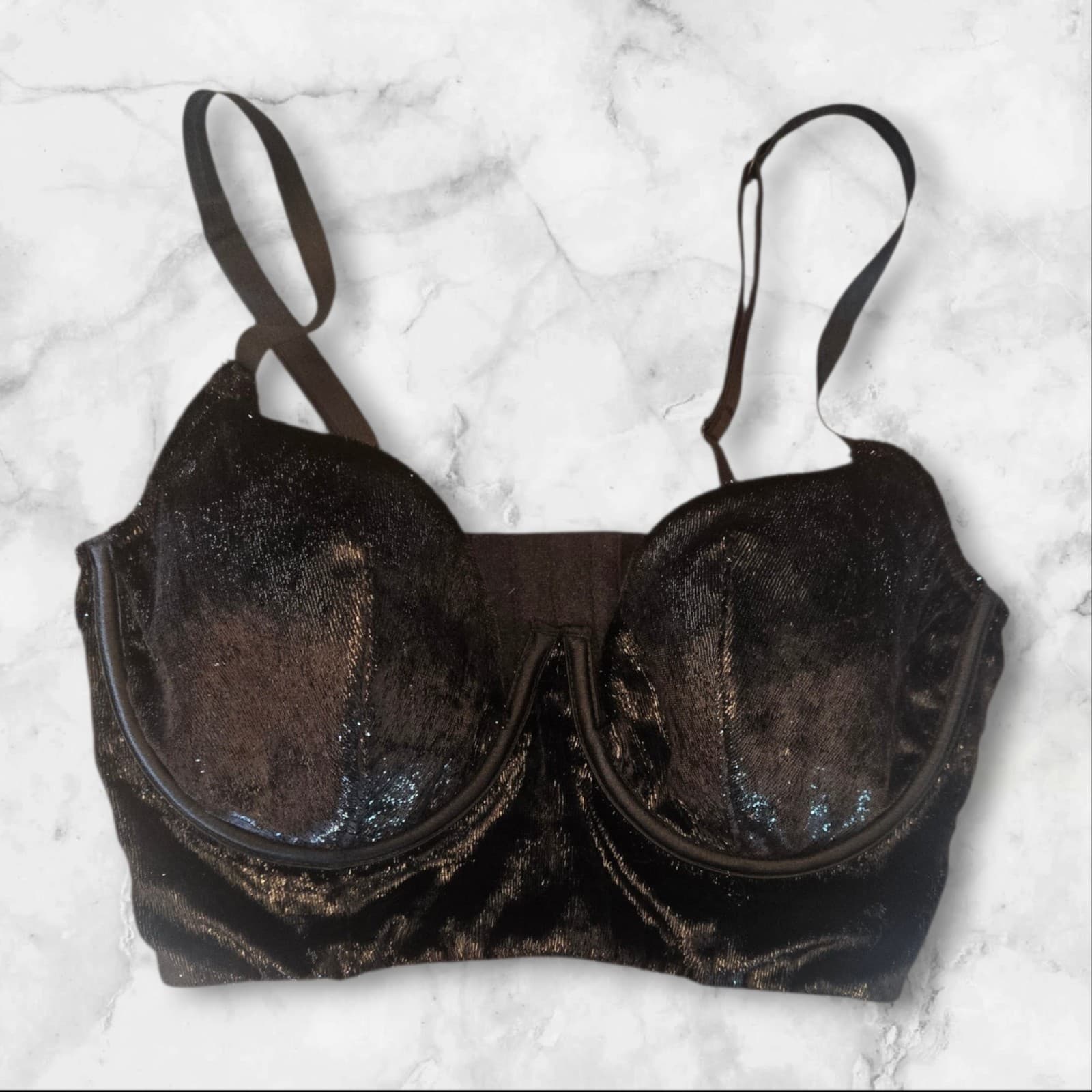 Victoria’s Secret Very Sexy Balconet Bra 36C Black Shimmer Metallic Underwire...
