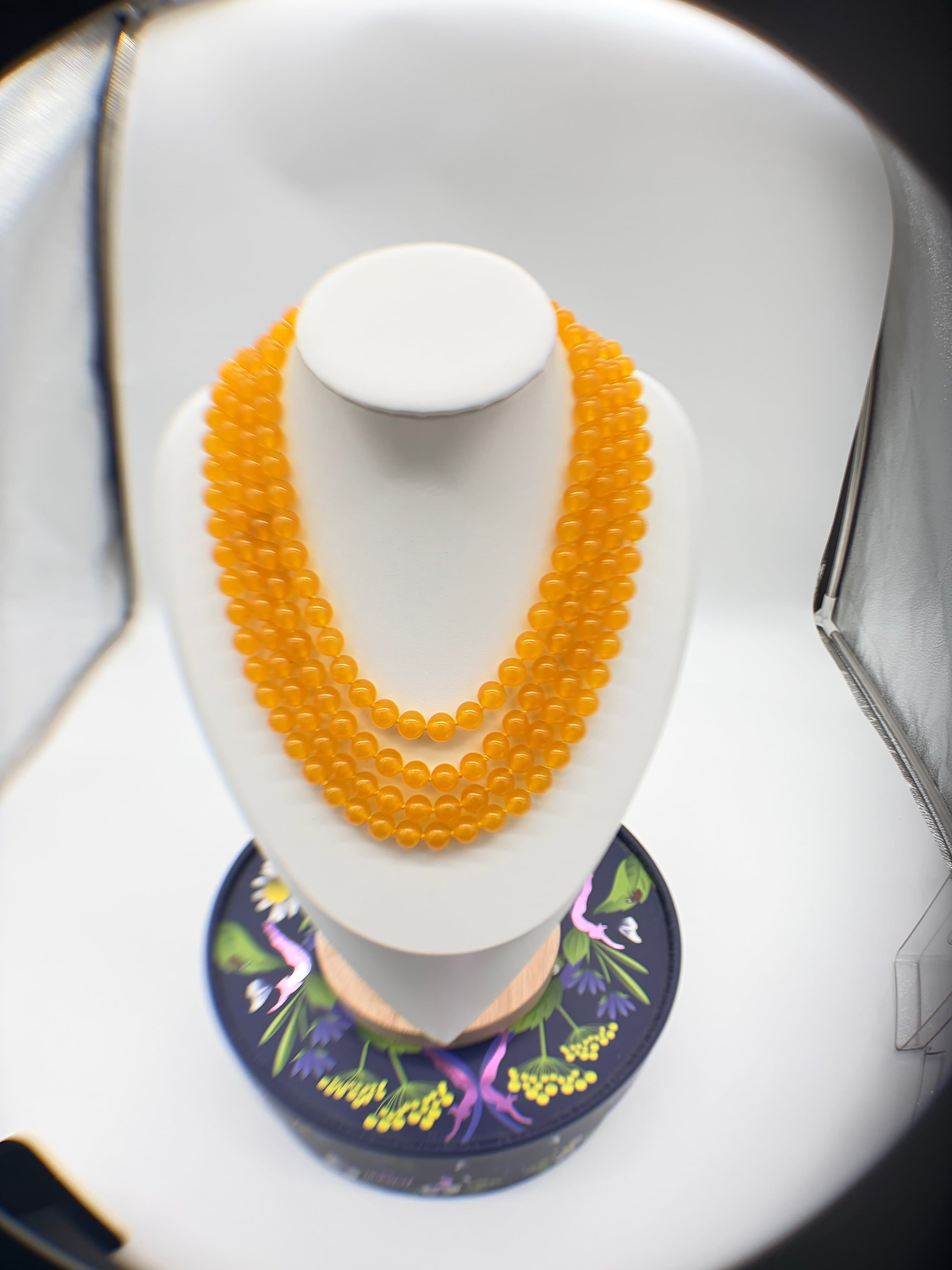Rare Heavy 145g Vintage Honey Jade Multi-Strand Necklace • 14K White Gold Filled Advance Findings Ornate Box Clasp • Genuine Gemstones