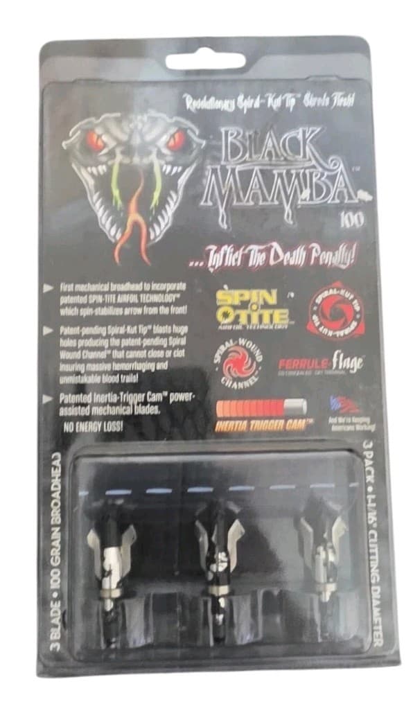 1 Pack of 3 Black Mamba Broadheads - 100 Grain - 1-1/16" Dia New unopened